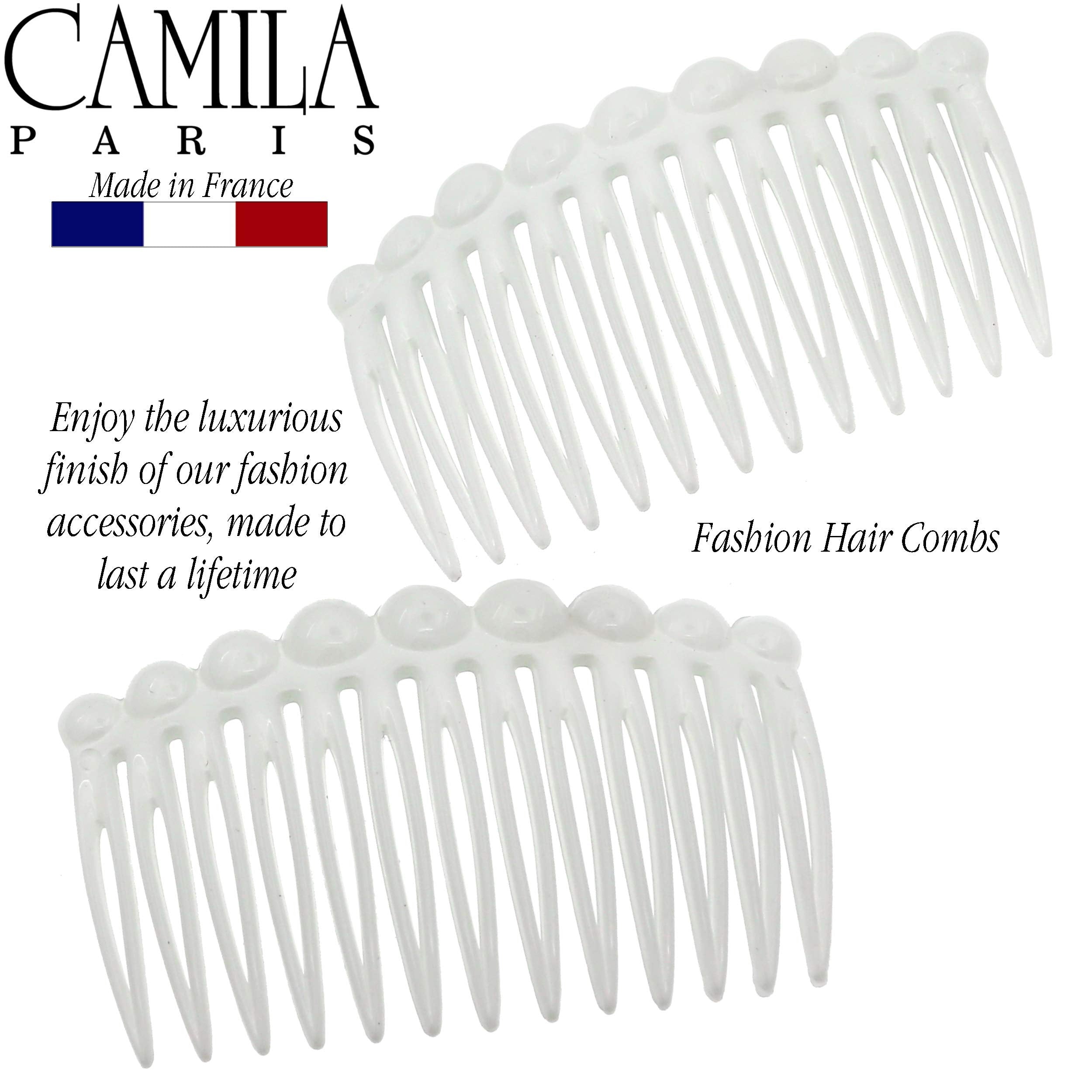 Camila French Hair Side Comb CP2900-2, Small, White, Strong Hold Cellulose Acetate Hair Clip for Women Bun Chignon Up-Do Accessories