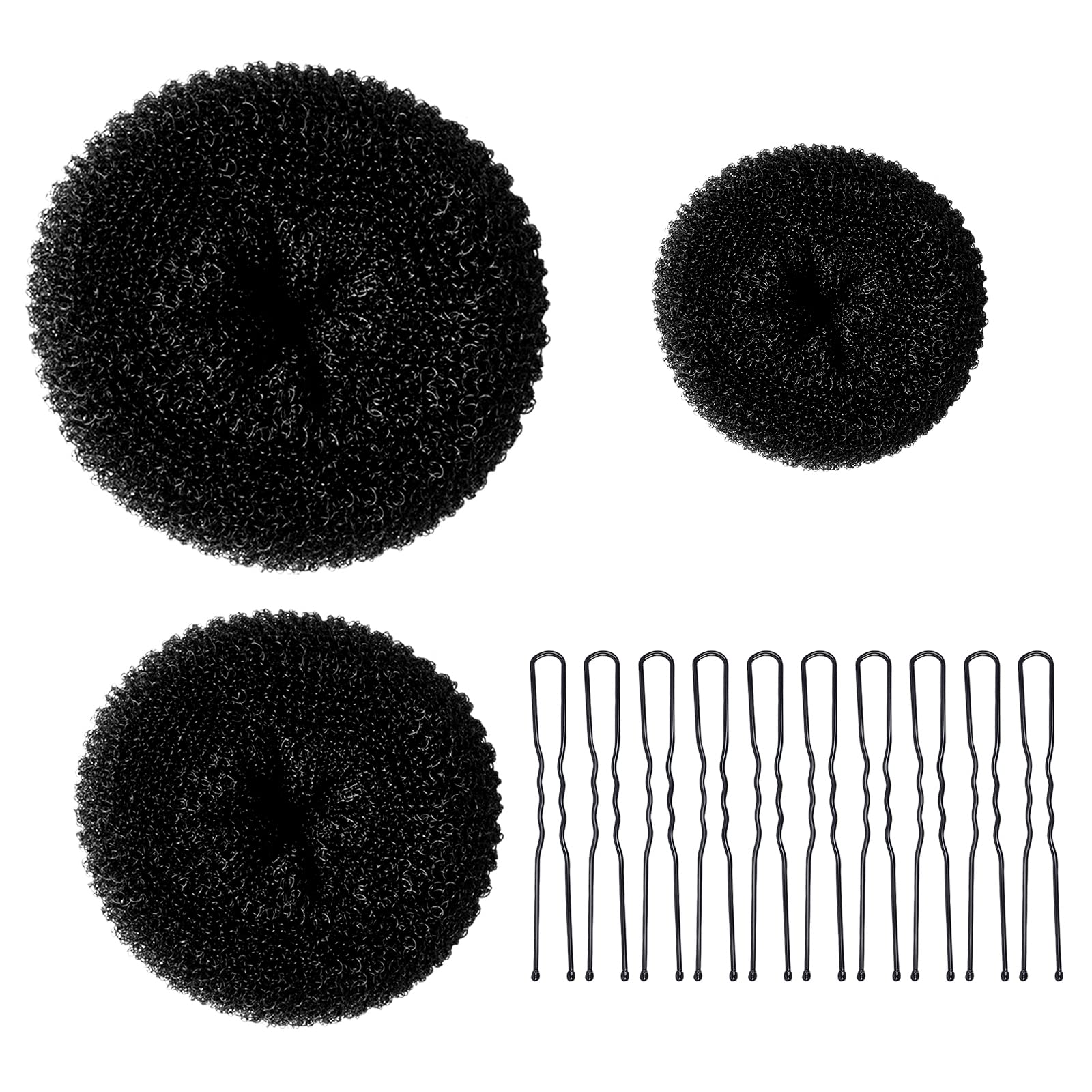 Donut Hair Bun Maker,TsMADDTs 3pcs Ring Style Bun Maker with Large Bobby Pins 20pcs,Doughnuts Sock Bun Maker Set, Black