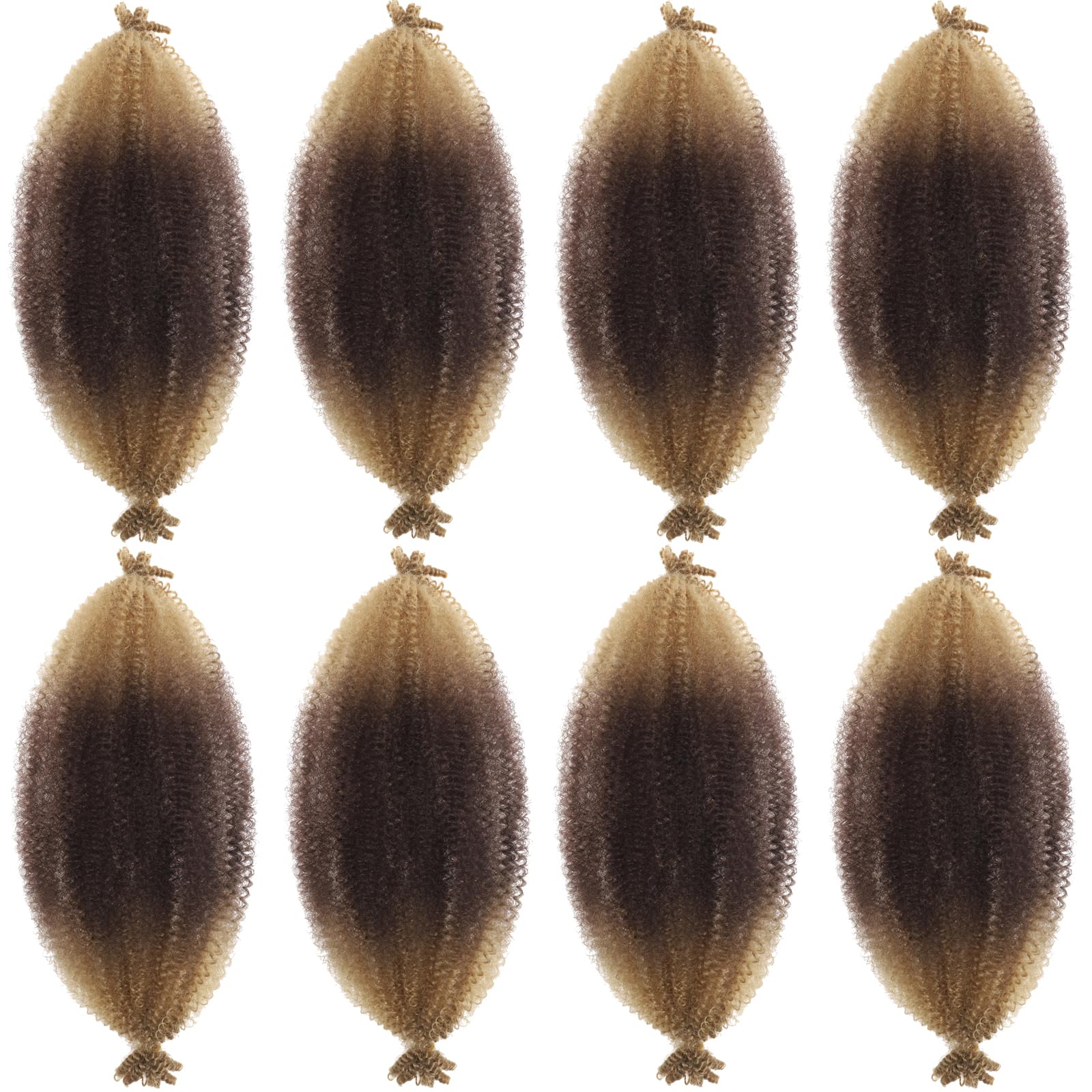 Brown Blonde Ombre 8 Packs Springy Afro Twist Hair 16 Inch Pre-Separated Kinky Marley Twist Braiding Hair Soft Crochet For Distr