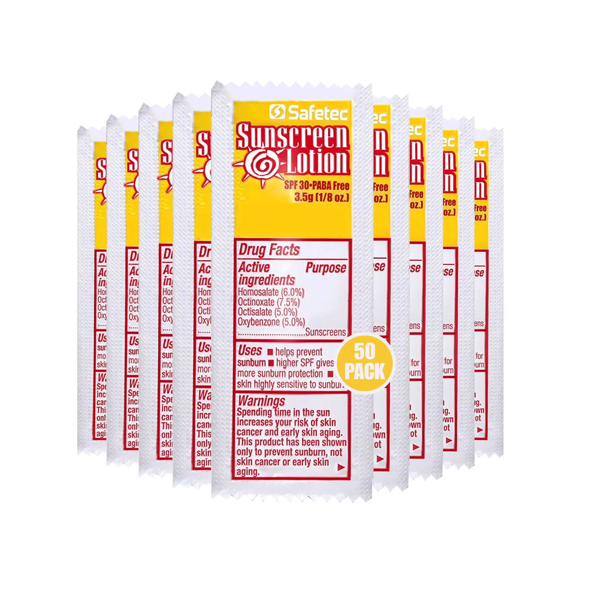 Sunscreen Lotion, SPF30 Protection and PABA Free, Individual Sunscreen Packets (Pack of 50) - Travel Size Sun Screen for Outdoor