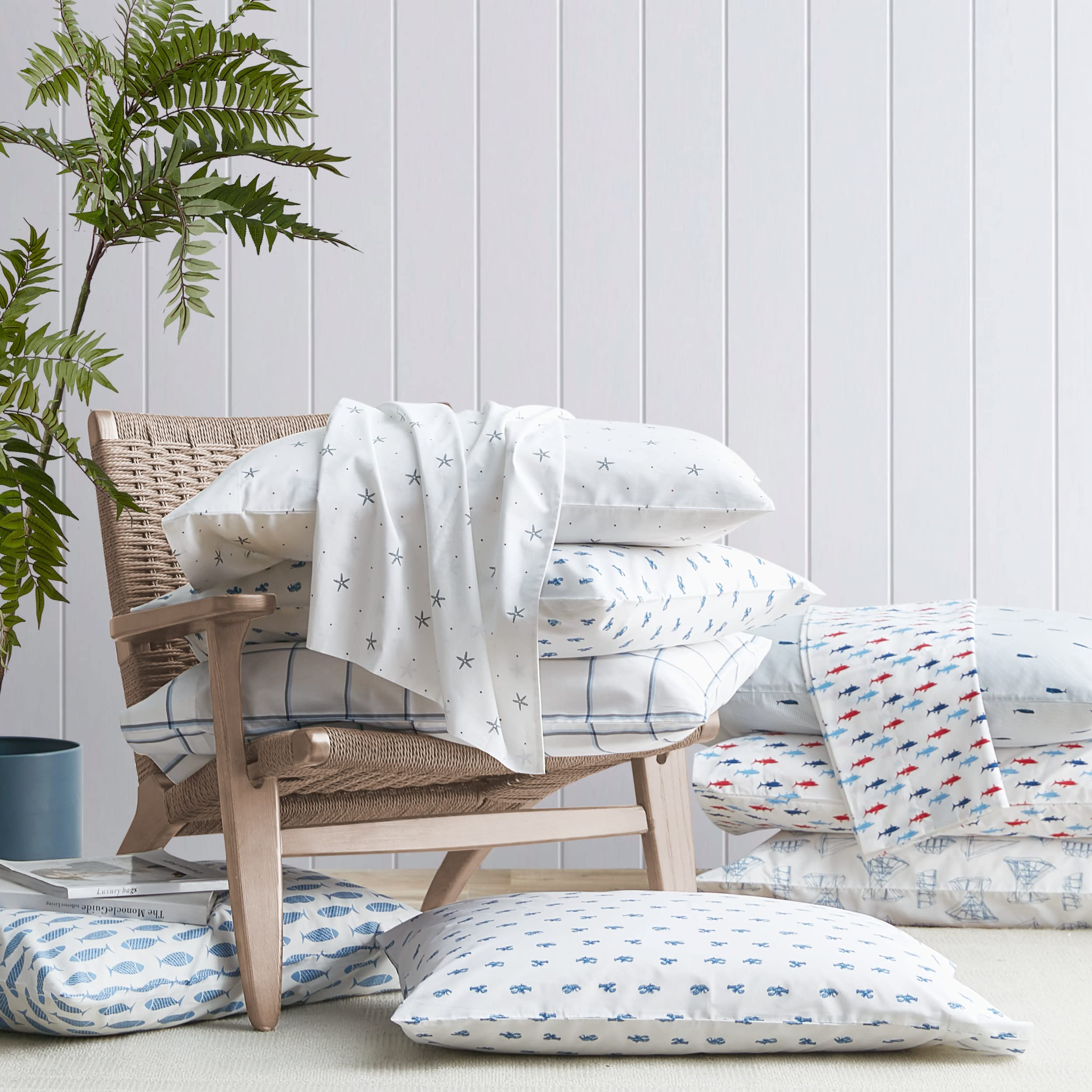 Nautica - Percale collection - Bed Sheet Set - 100 cotton, crisp  cool, Lightweight  Moisture-Wicking Bedding, Queen, Audley,Blu