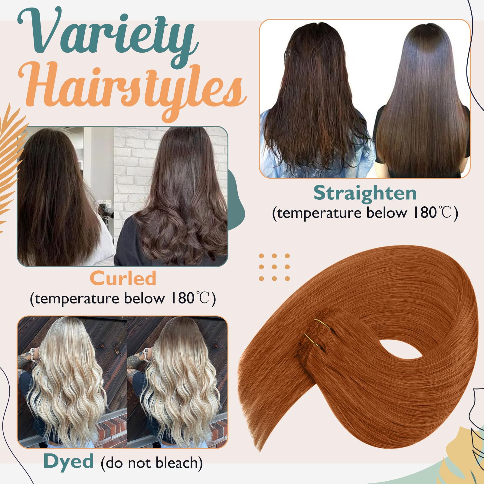 Sunny Copper Clip In Hair Extensions Human Hair Copper Clip In Extensions Colorful Clip In Copper Hair Extensions Real Human Hai