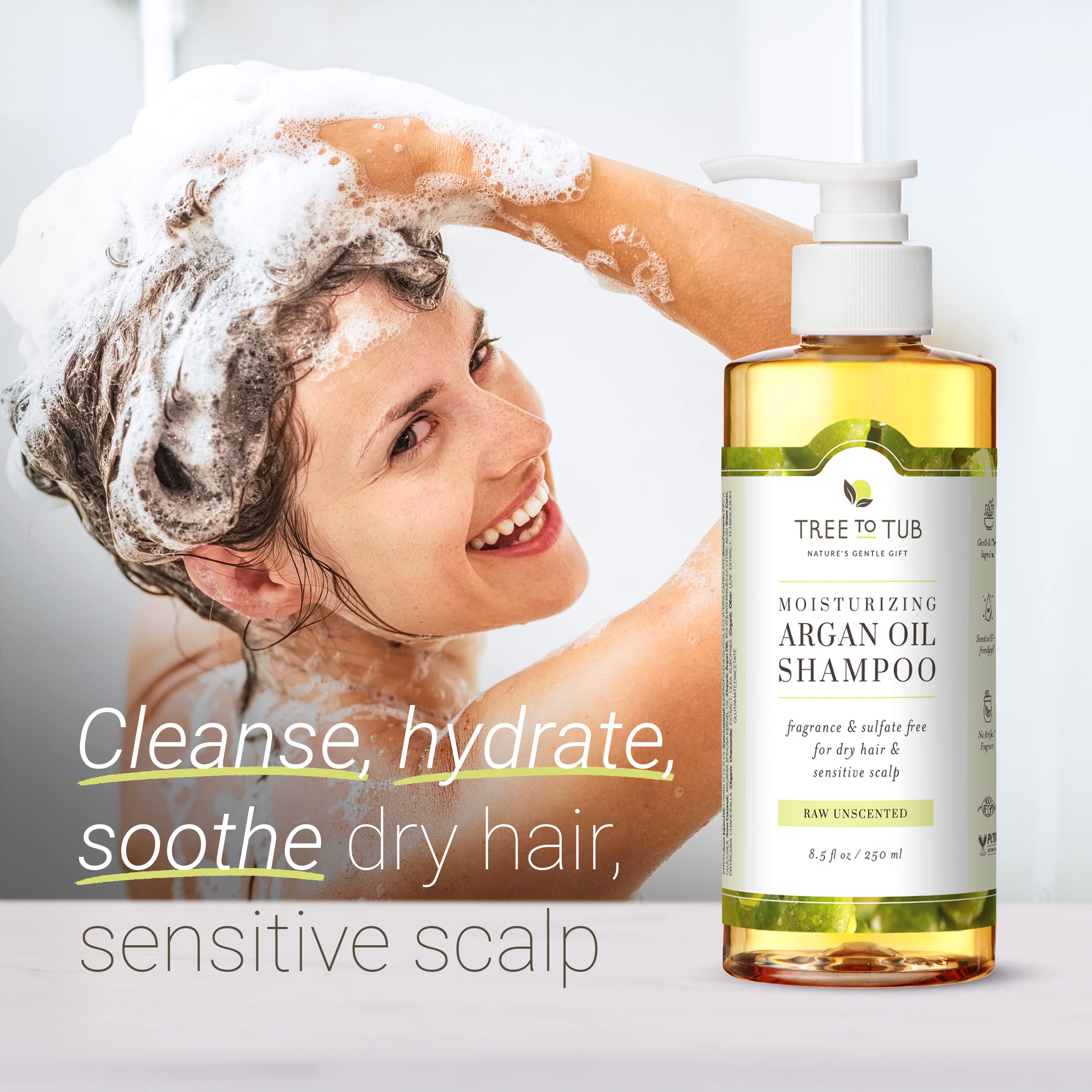 Tree To Tub Fragrance Free Shampoo For Dry & Sensitive Scalp - Gentle Unscented Hydrating Hair Shampoo For Women & Men, Moisturi