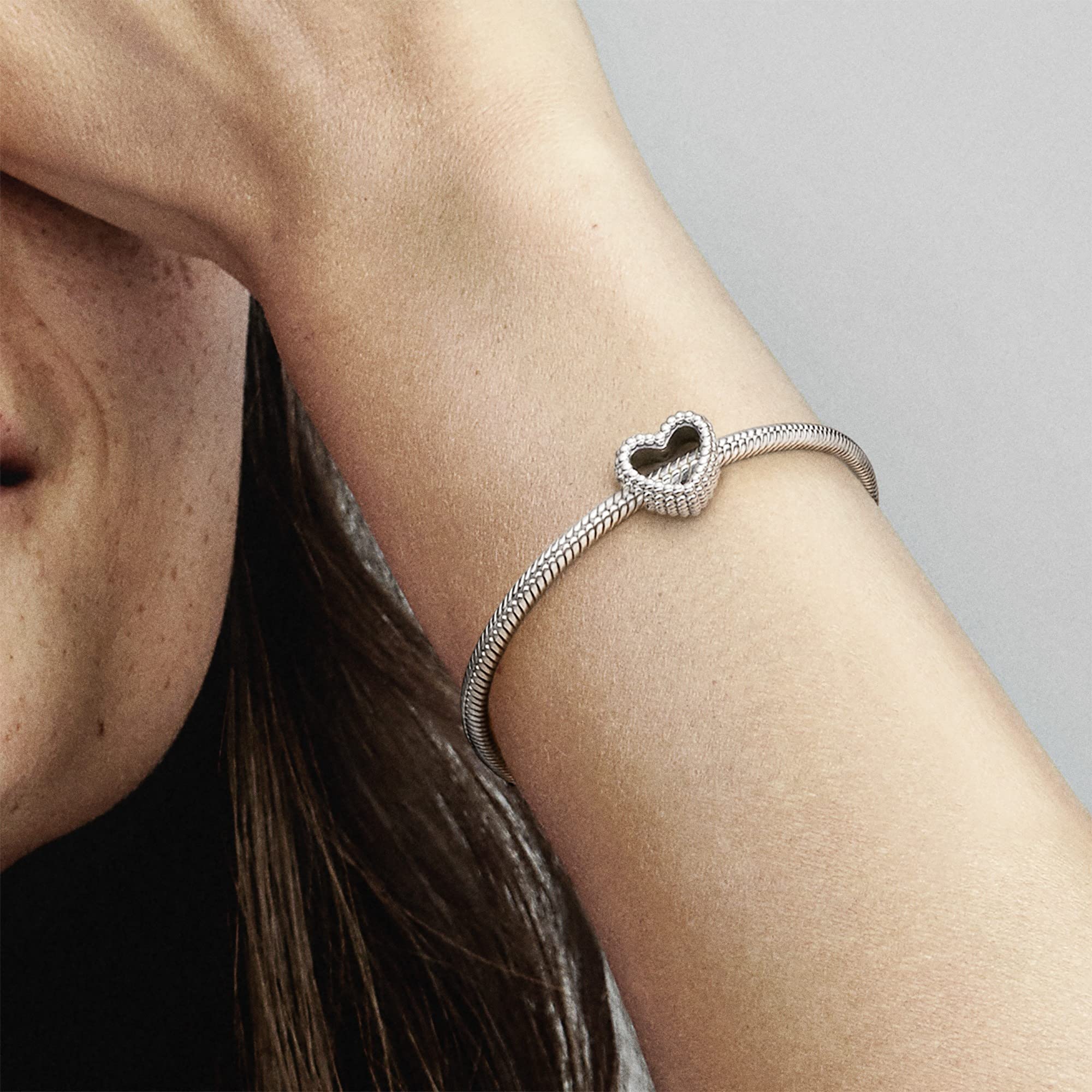 PANDORA Beaded Open Heart Charm - Sterling Silver Jewelry for Women - Model 797516 - One Size - Compatible with Moments Bracelets