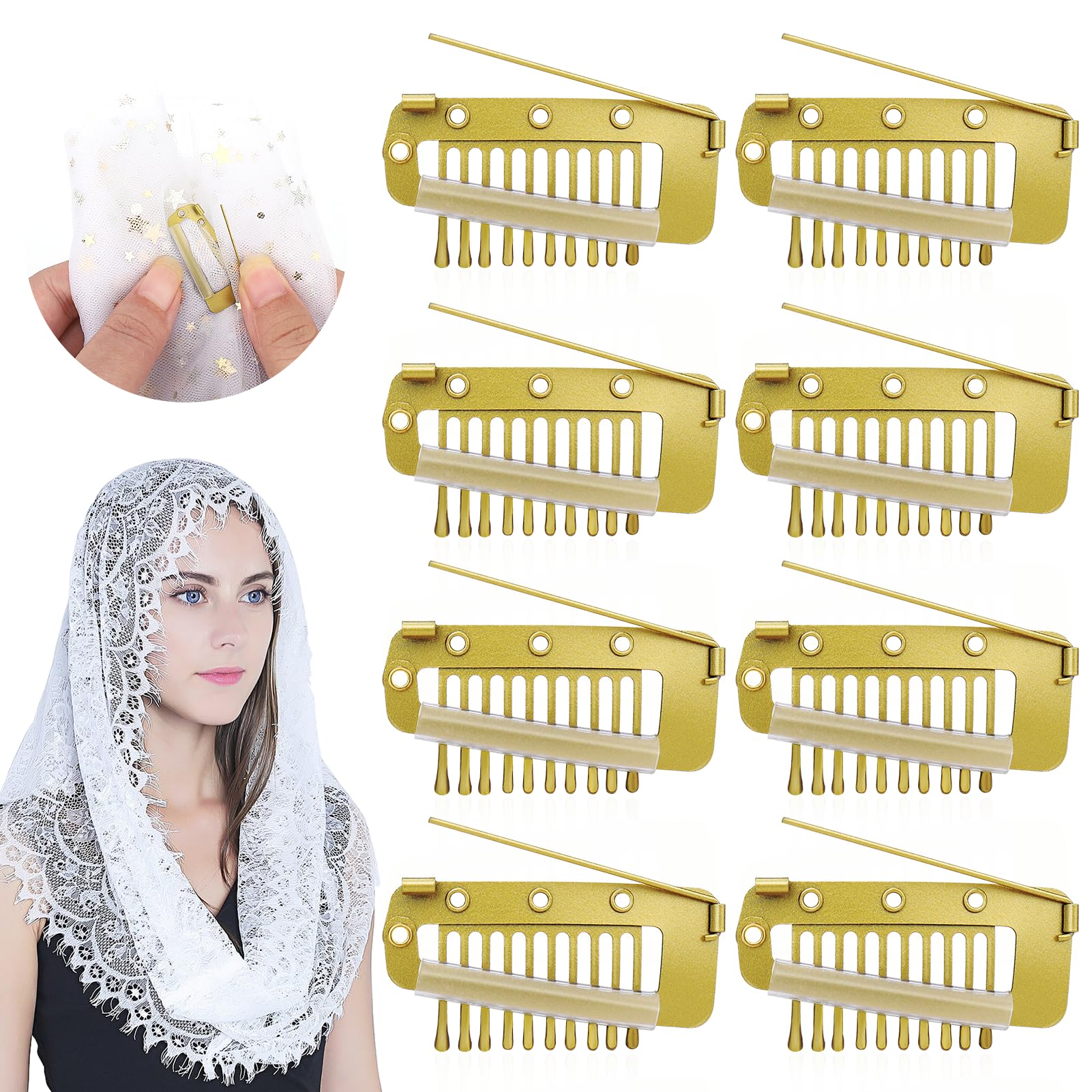 Vodolo Chunni Clips with Safety Pins,8 PCS Strong Chunni Grip Dupatta Setting Clips Indian for Woman (Gold)