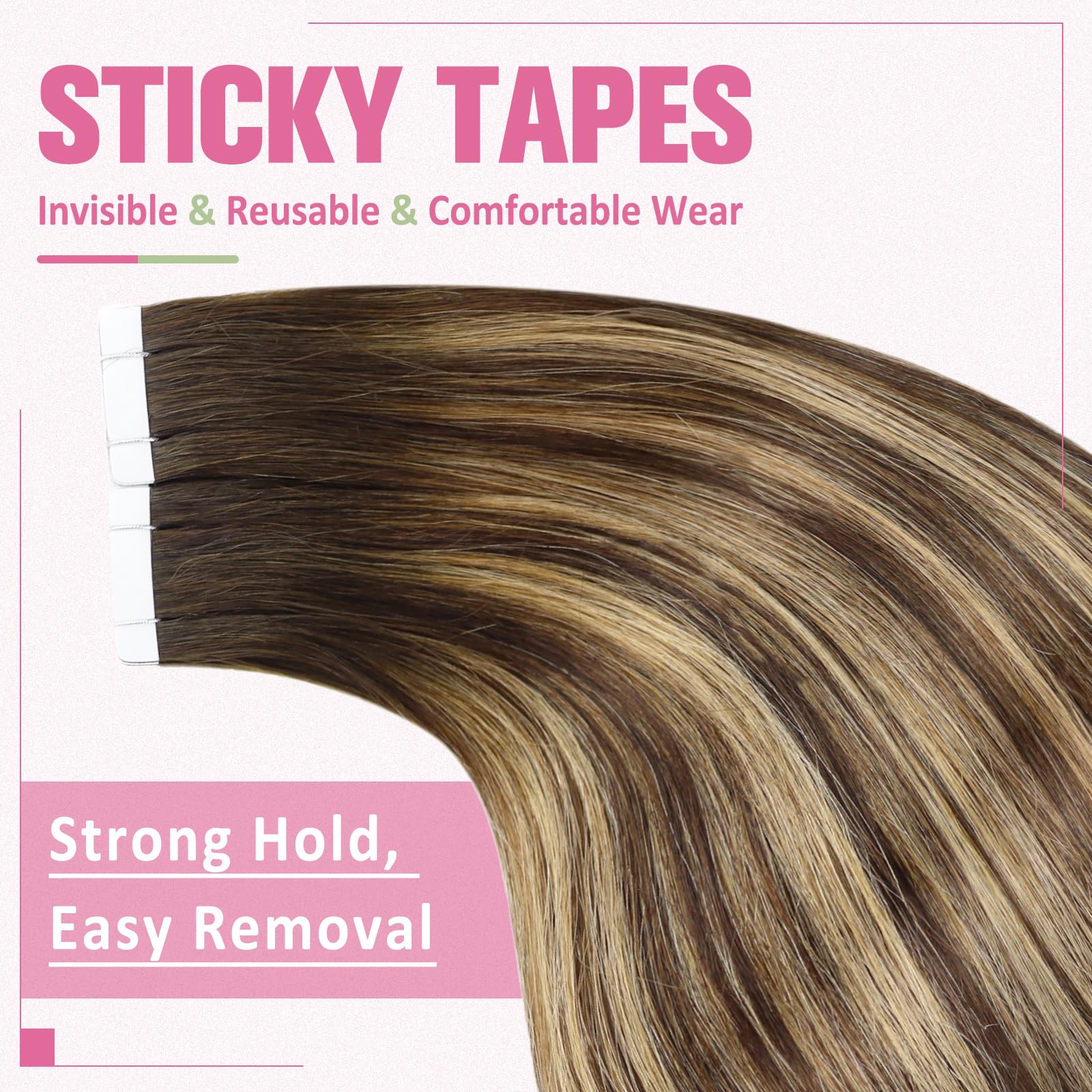 YoungSee Tape in Human Hair Extensions Brown Balayage Human Hair Extensions Tape in Dark Brown Ombre Blonde Seamless Tape in Hai