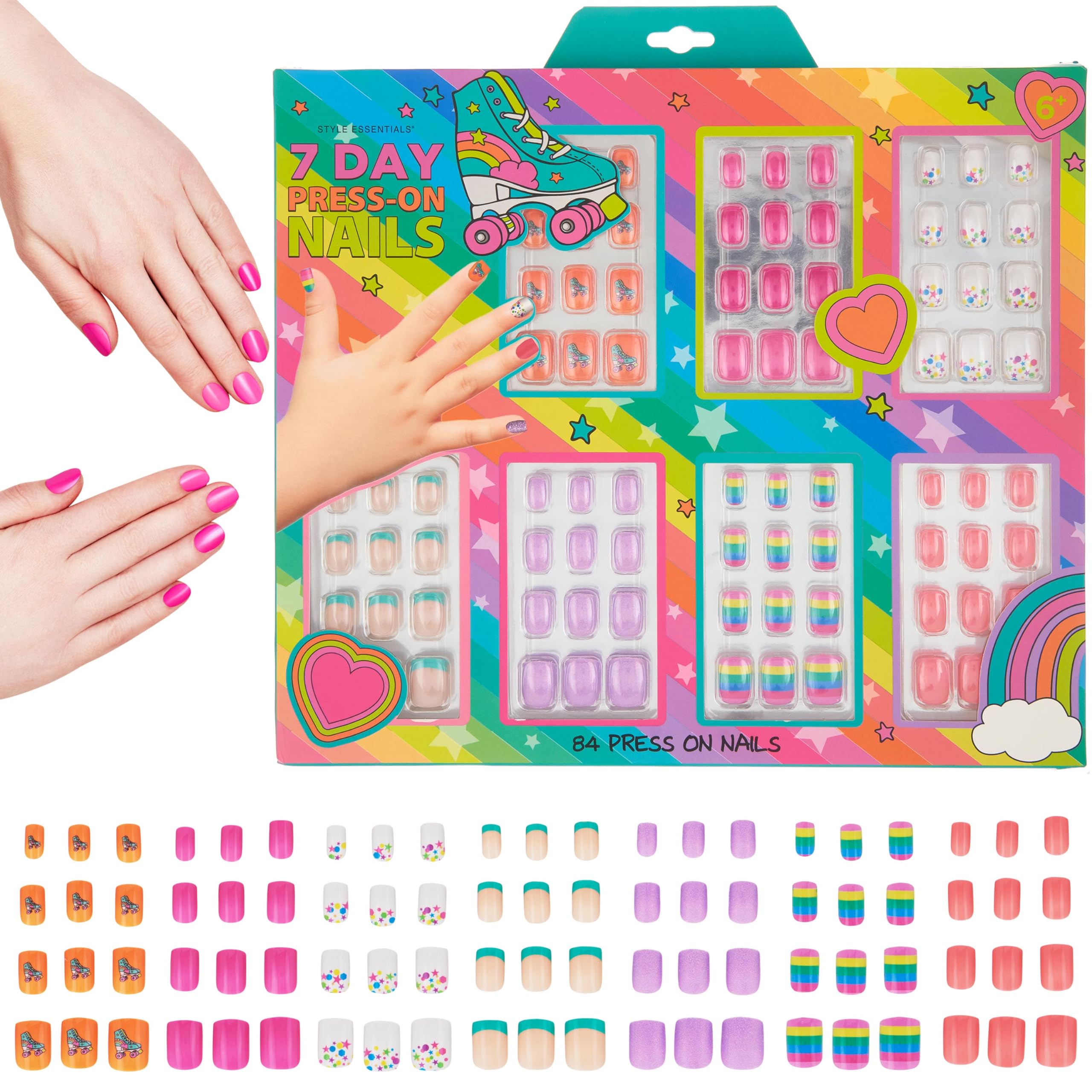Expressions 7 Day Manicure Collection by Style Essentials - 84PC Press On Nail Set, Day-Of-The-Week Adhesive False Nails for Gir