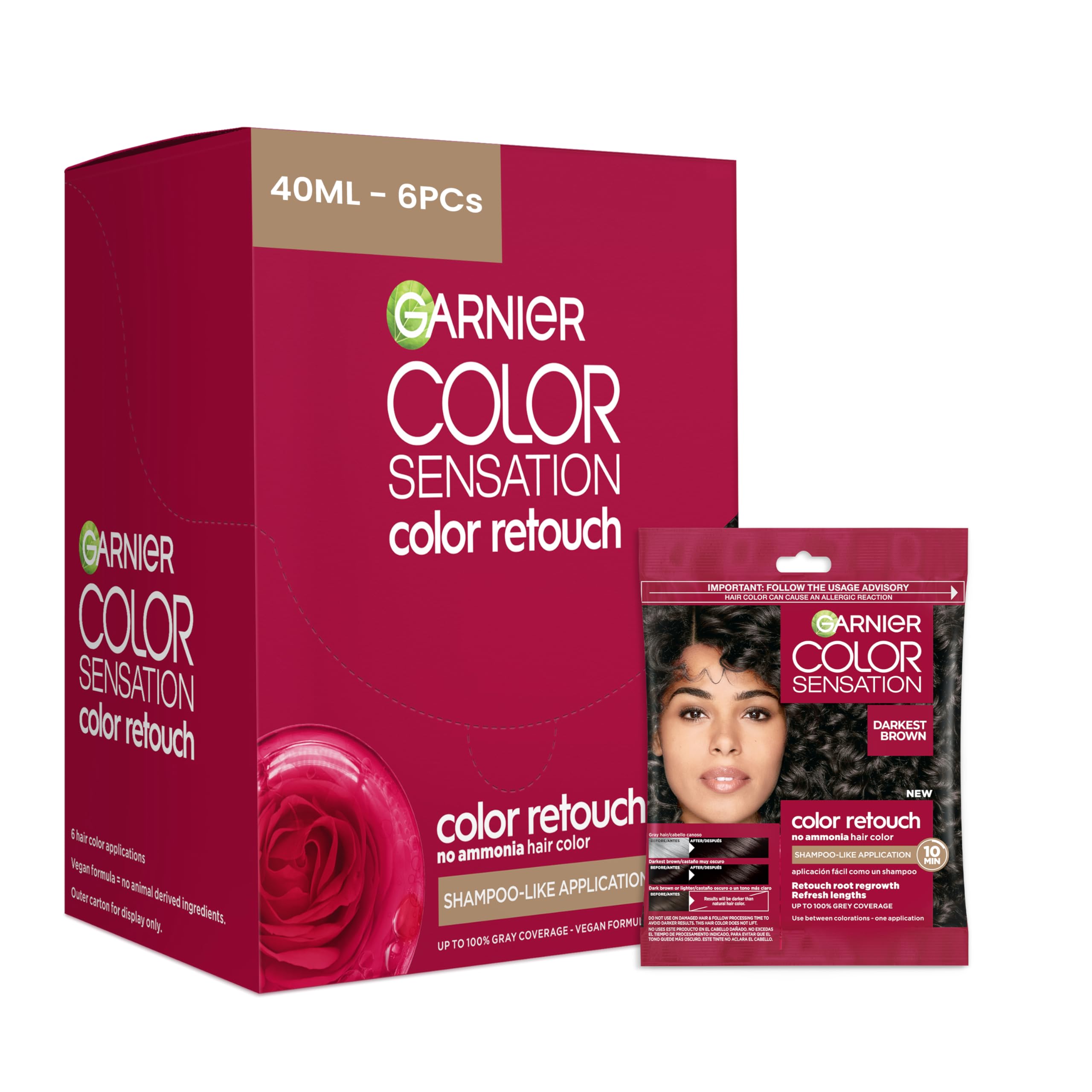 Garnier Color Sensation Color Retouch, Demi Permanent Hair Dye for Roots with 100% Gray Coverage, Darkest Brown Hair Dye 4.0, Pa
