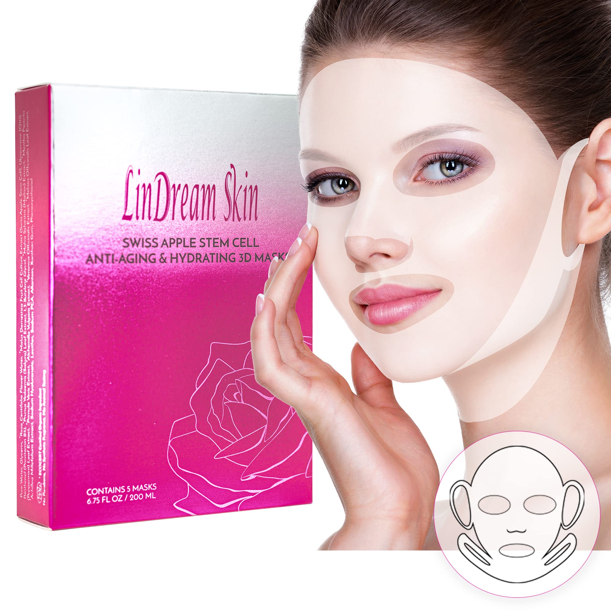 Lindream Skin Sheet Masks For Face Chin Neck All In One - Moisturizing Facial Mask Skincare Set For Women And Men - Beauty Spa A