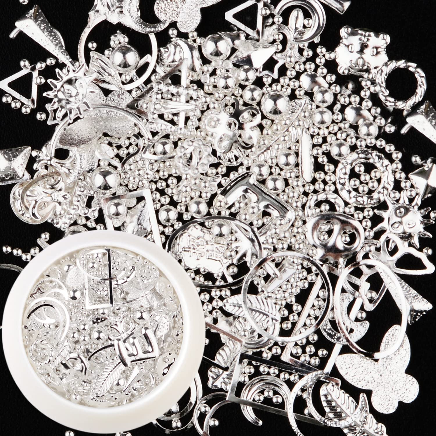 editTime 6 Wheels Mixed style Multi-size 3D Metal Punk Studs Star Moon Heart Triangle Square with Multi-size Mini Nail Caviar Mi