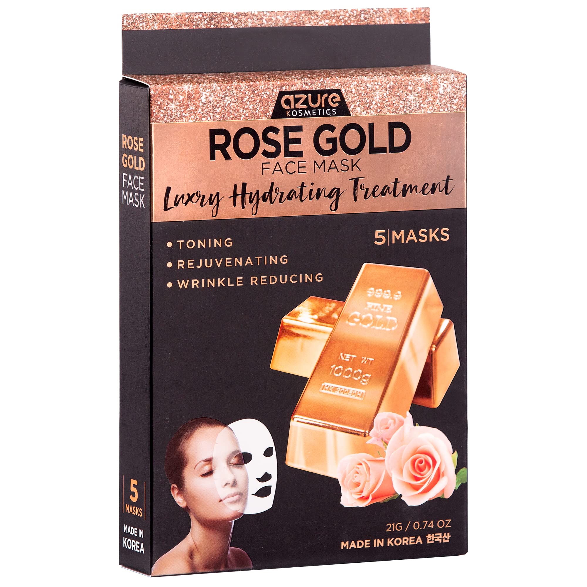 AZURE Rose Gold Luxury Hydrating Face Mask- Hydrating, Firming, and Anti Aging Facial Mask - Combats Skin Damage - With Rosehip