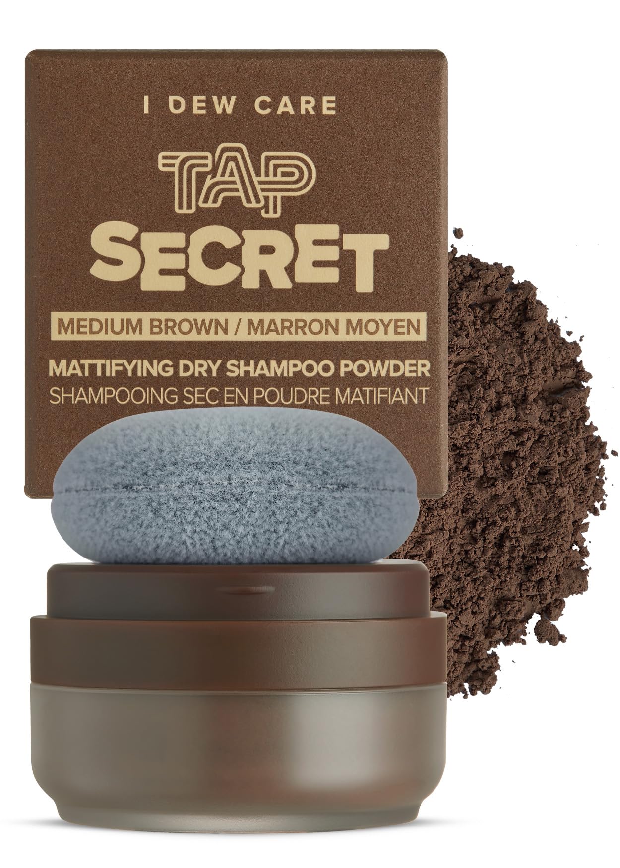 I Dew Care Dry Shampoo Powder - Tap Secret Medium Brown | With Betaine, Black Ginseng, Non-Aerosol, Benzene-Free, Mattifying Roo