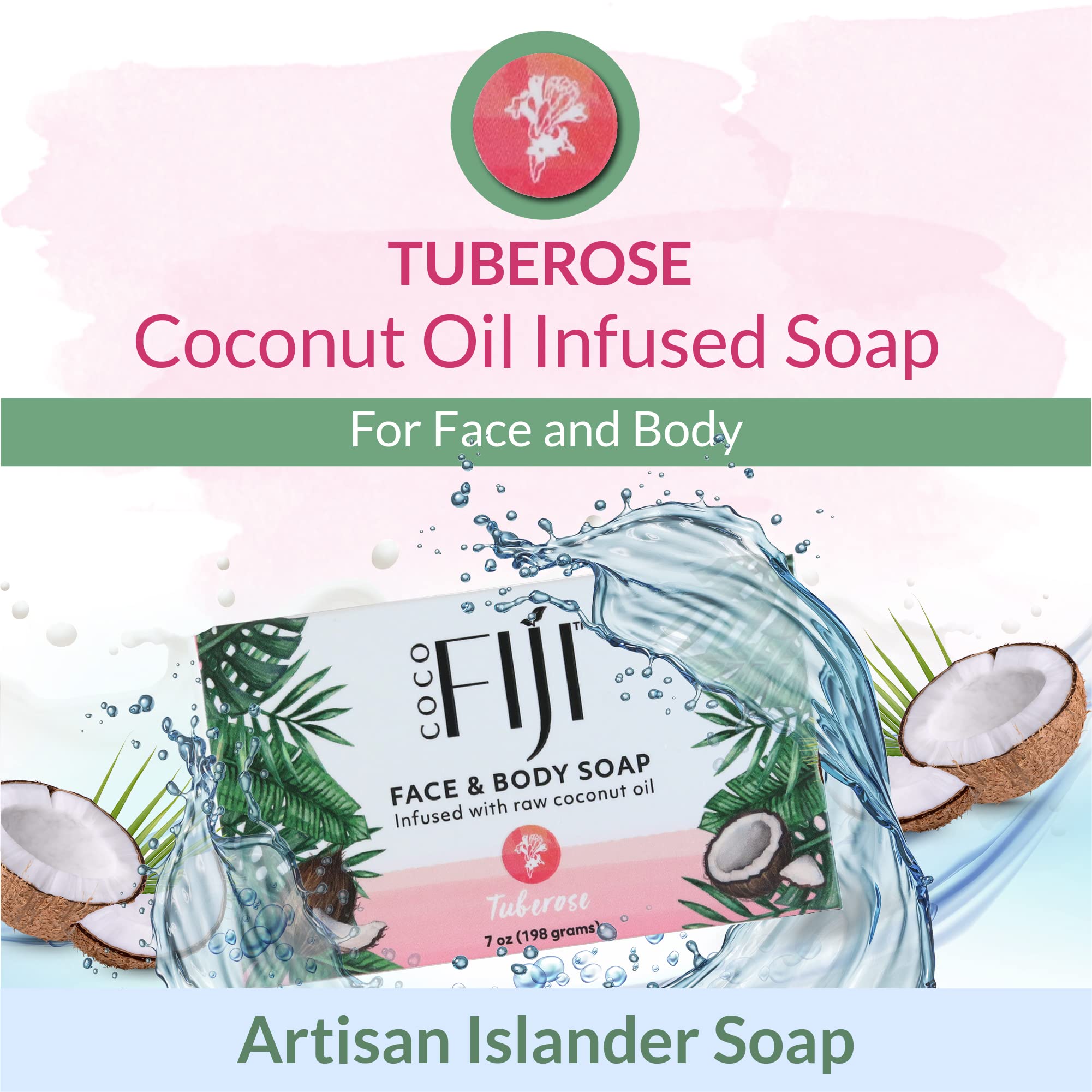 Coco Fiji Soap Bar For Face And Body Infused With Organic Coconut Oil, Tuberose, Essential Oil, Natural Soap For Moisturizing &