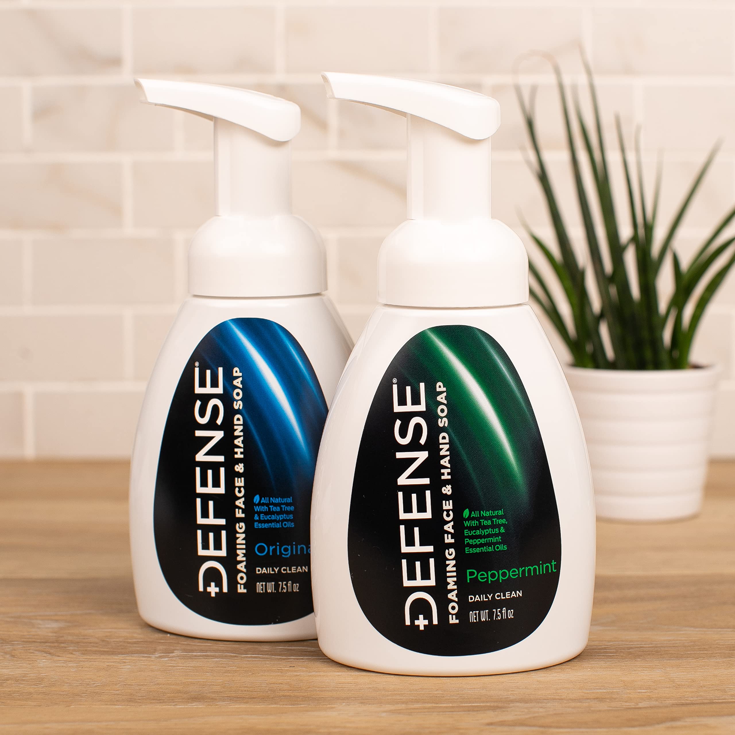 Defense Liquid Foaming Face & Hand Soap Peppermint 32 Fl Oz Refill with Tea Tree, Eucalyptus, Jojoba, Aloe Vera, Olive & Coconut