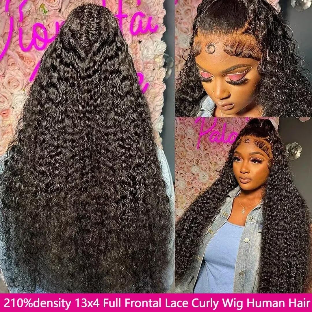 Lemoda 210% Density 13X4 Full Frontal Lace Wigs 12A Curly Human Hair Wig 13X4 Hd Transparent Frontal Wig 26 Inch Deep Wave Wig H