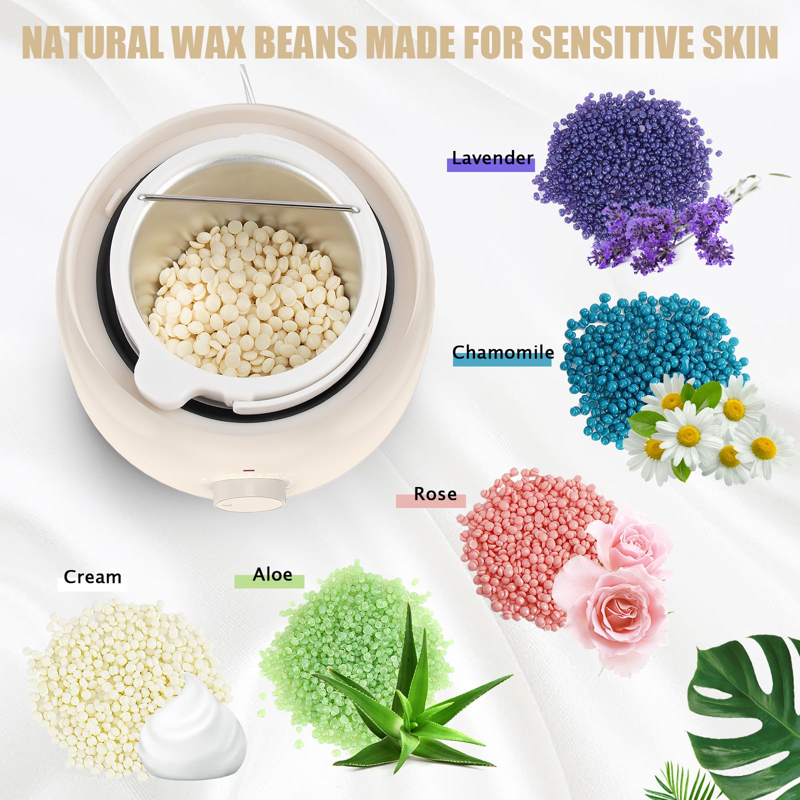 Waxing Kit - Tikesi Wax Warmer For Hair Removal, Hard Wax Kit With 14.1Oz 5 Bags Hard Wax Beans For Full Body, Legs, Face, Eyebr