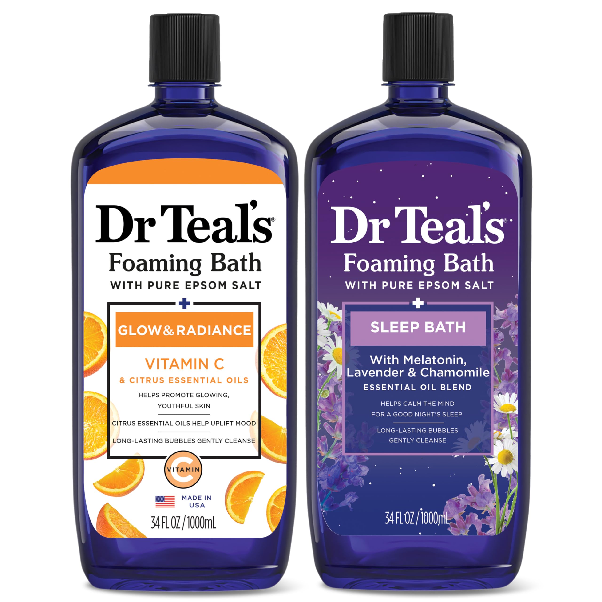 Dr Teal'S Foaming Bath With Pure Epsom Salt, Vitamin C & Sleep Blend, 34 Fl Oz (Pack Of 2)