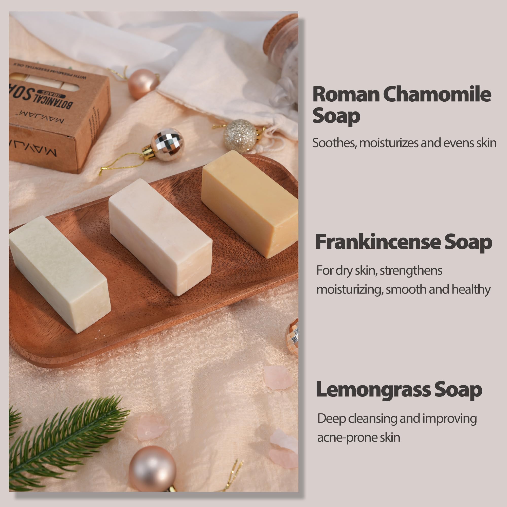 3 Pcs Clean Bar Soap With Vitamin E Olive, Natural Essential Soap Bar Gift Set For Body Face, Smooth Skin Bath Soap For All Skin