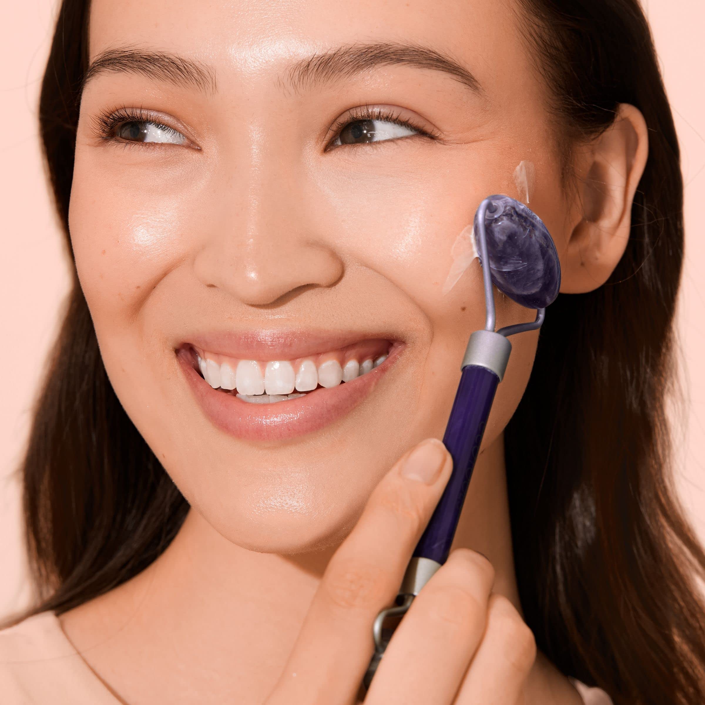 EcoTools Amethyst Facial Roller, Real Stone Face Roller & Massager, Skincare & Sculpting Tool, Reduces Puffiness & Dark Circles,