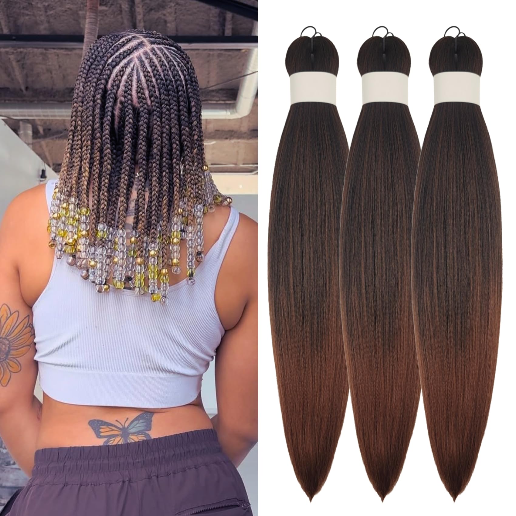 Brown Braiding Hair Pre Stretched 16Inch 1b/30# Synthetic Kids Braid in Hair Extension for Braiding