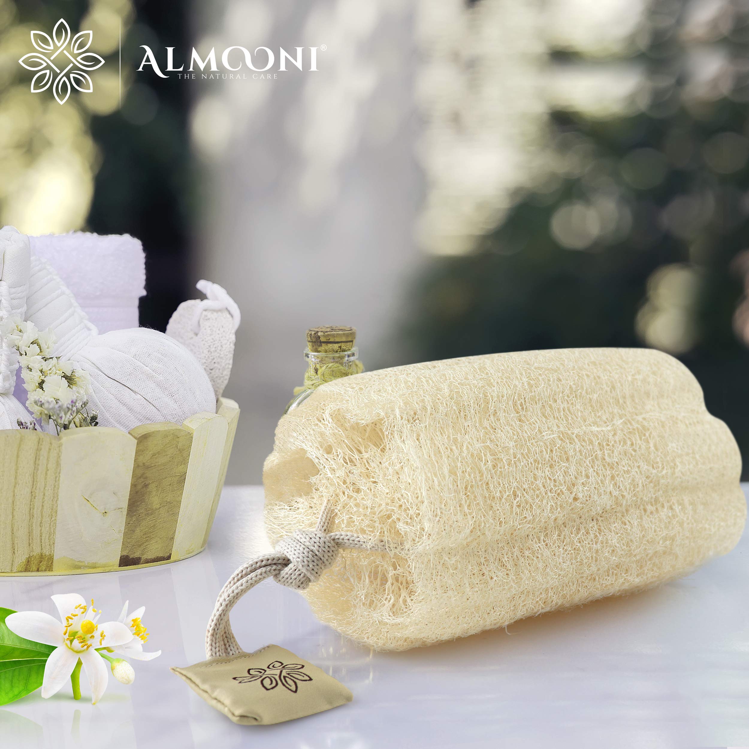 ALMOONI Egyptian Loofah Exfoliating Body Scrubber - Natural Tan Shower Sponge, 3 Count Pack for Men & Women, Perfect for Body & Face Cleaning