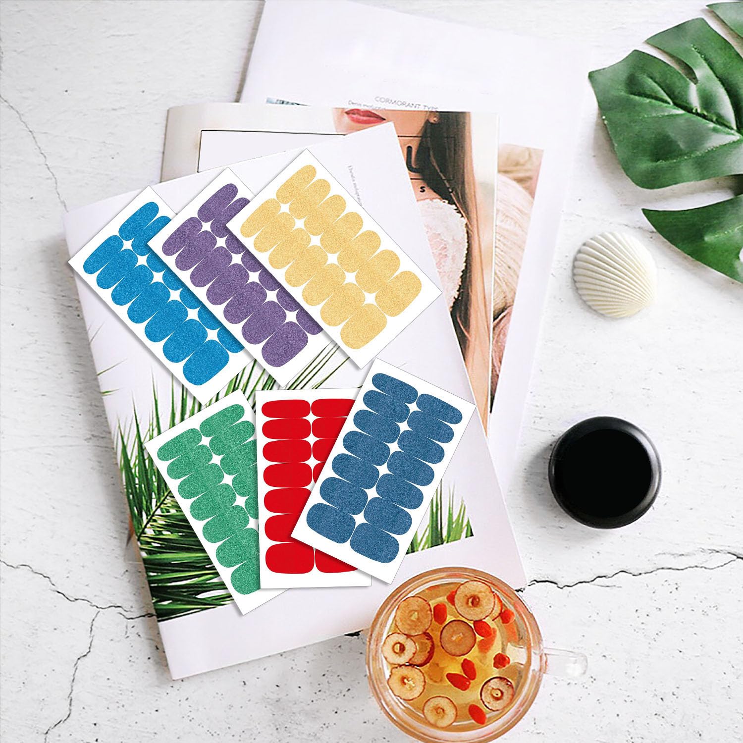 Wokoto 20 Sheets Glitter Solid Nail Stickers Full Nail Wraps Glitter Powder Design Nail Polish Stickers Solid Nail Wraps For Wom