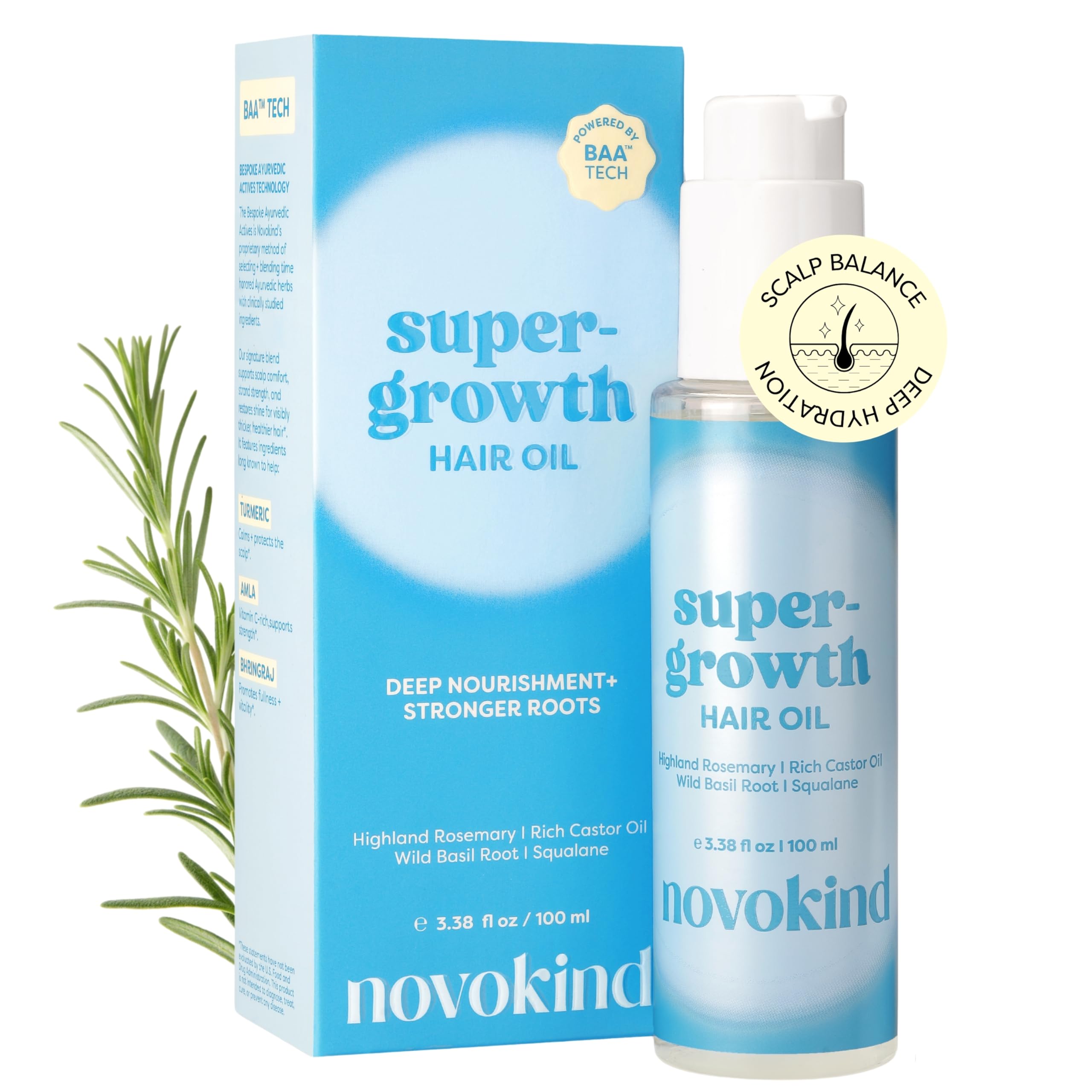 Novokind Rosemary Hair Growth Oil  Scalp Treatment for Thinning Hair, Improves Hair Density, Reduces Breakage & Deep Nourishmen