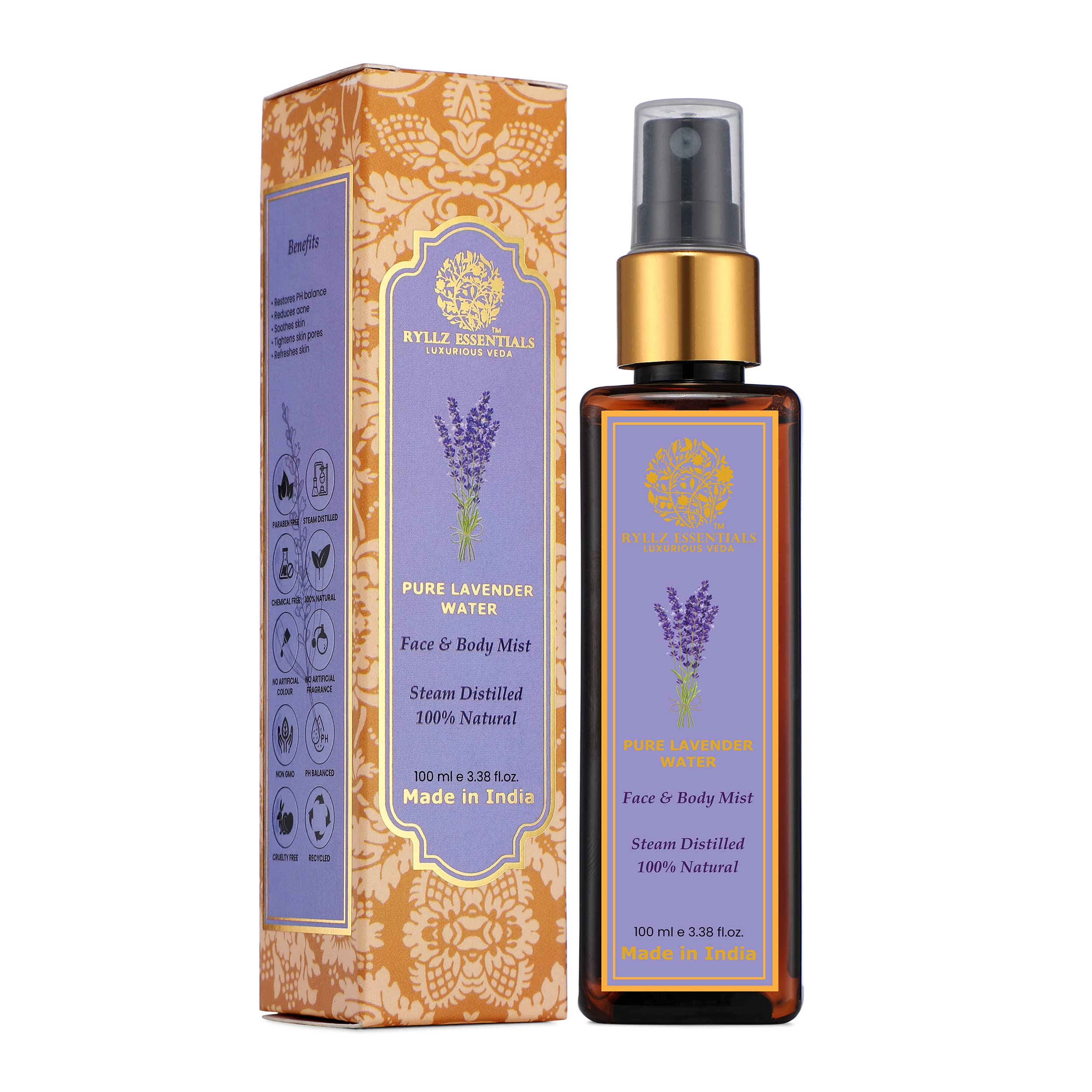 Ryllz Essentials Pure Lavender Water | Face Mist & Toner | Ph Balance, Reduces Acne, Skin Refining, Pore Tightening, And Deep Cl