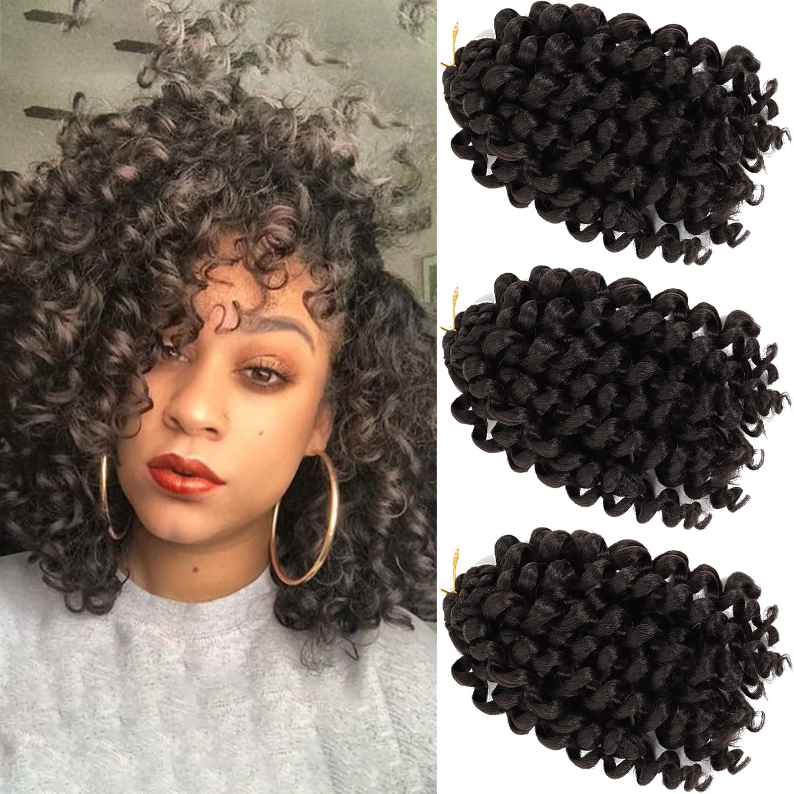 3Packs 2X Ringlet Wand curl Jamaican Bounce 8 inch Synthetic crochet Hair Extensions crochet Braiding Hair 20 Roots (4)