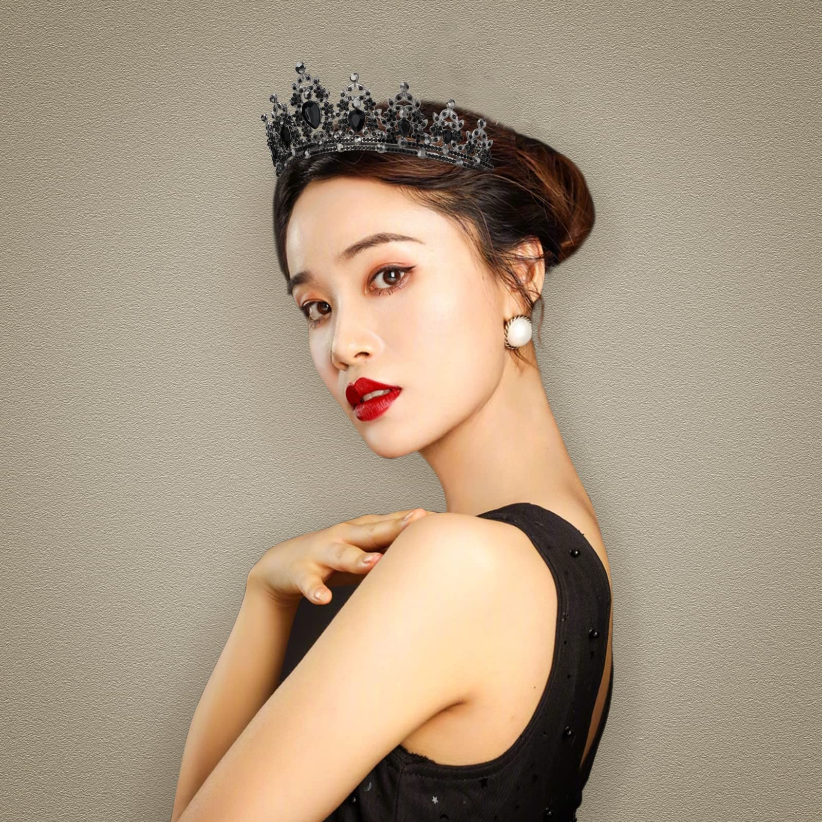Whavel Black Crown Baroque Queen Crown Black Tiaras For Women Princess Rhinestone Crown Hair Accessories For Birthday Wedding Ti