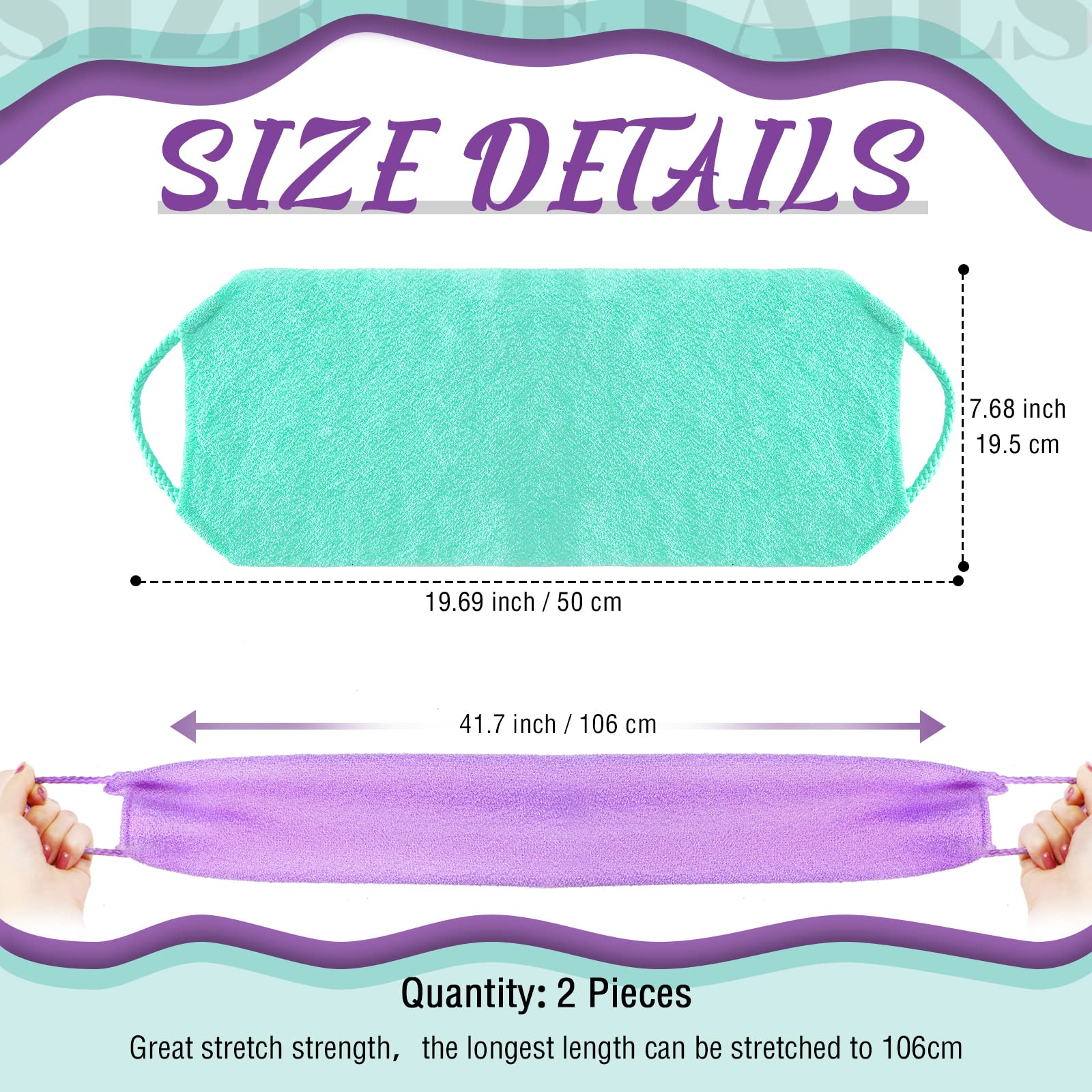 Back Scrubber For Shower Exfoliating Washcloth Back Cloth Body Extended Length Scrubber Towel Nylon Exfoliating Stretchable Pull
