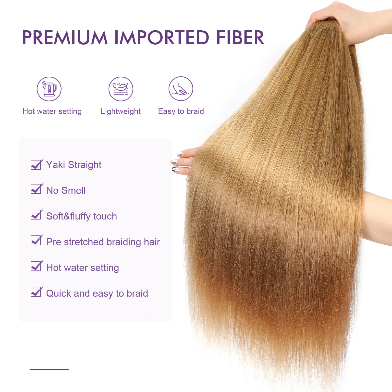 Rosdina Pre-Stretched Braiding Hair - 30 Inch 8 Packs Blonde Super Long Braiding Hair For Twist Or Box Braids, Yaki Texture Hot