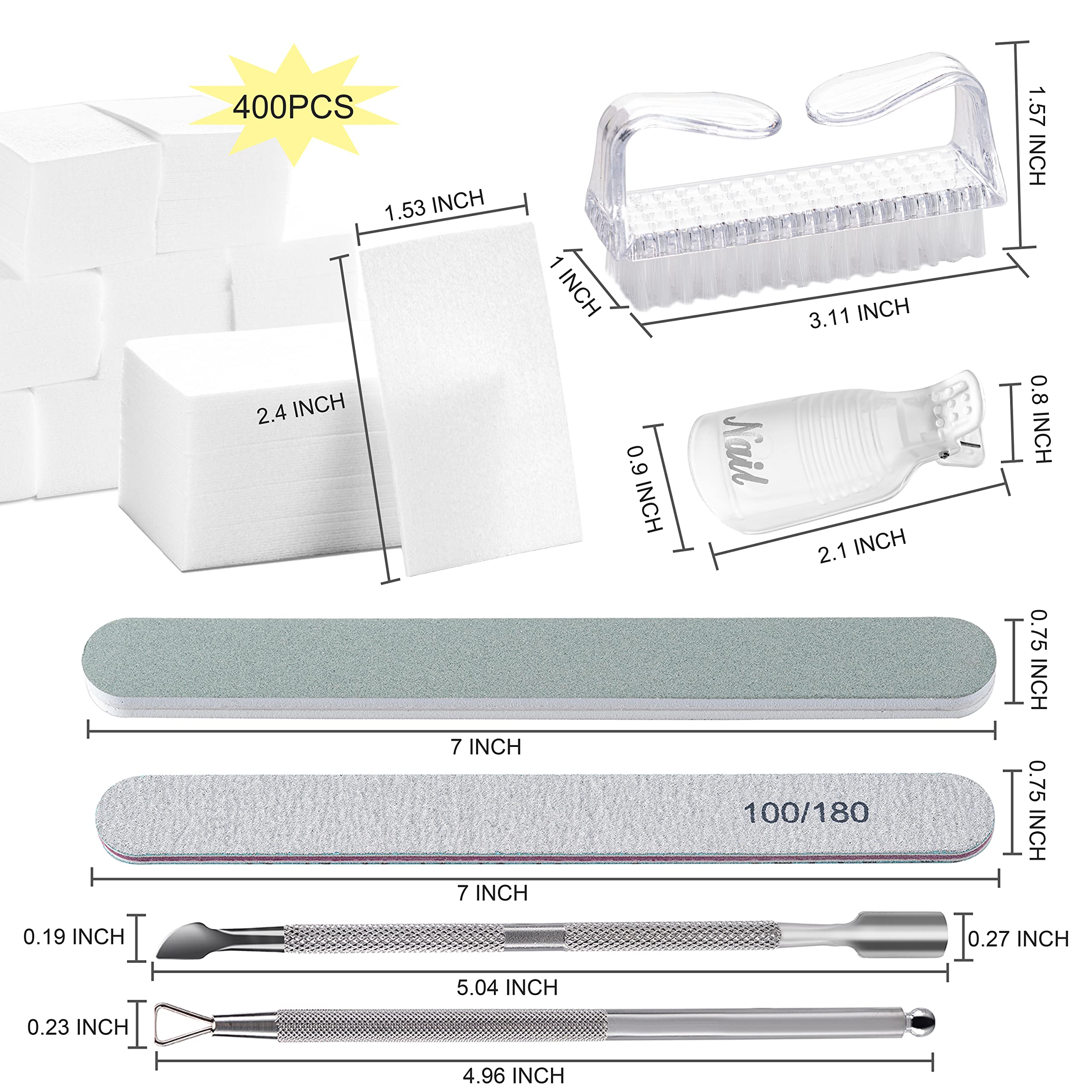 Gel Nail Polish Remover Tools Kit, With 10 Pcs Nail Clips, 400 Pcs Lint Free Nail Wipes, Nail Files 100/180, Buffer Block 400/40