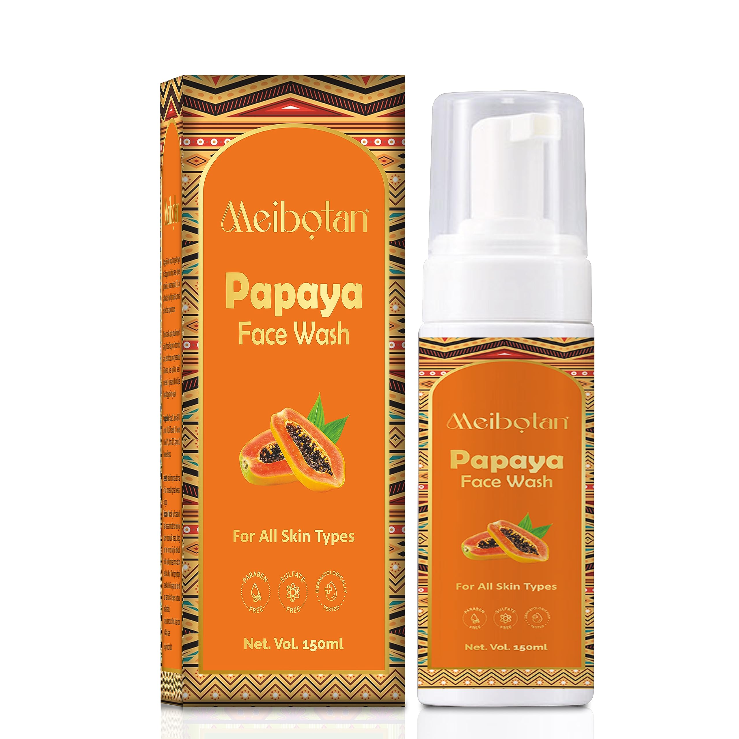 Meibotan Papaya Foaming Face Wash, 150 Ml | Deep Cleanse Dead Skin, Dark Spots, All Skin Types, For Men And Women