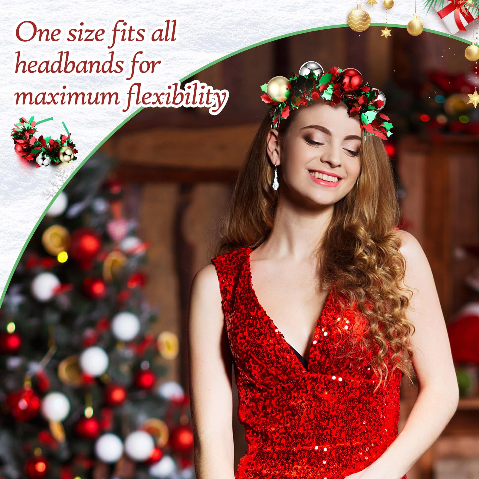 Yilloog 2 Pcs Christmas Headband Christmas Ball Headbands Headdress Bulk Holiday Headbands Xmas Hair Hoop Christmas Hairband Chr