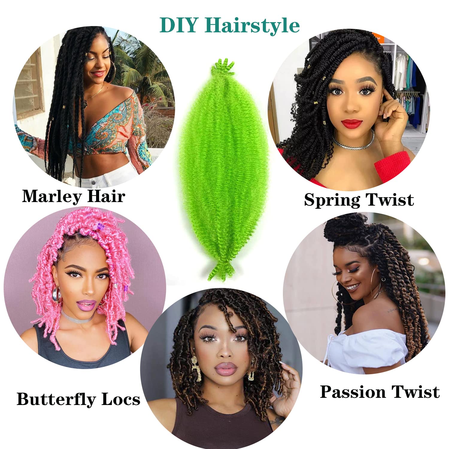 Marley Hair 16 Inch Springy Afro Twist Hair 2 Packs Marley Twist Braiding Hair For Faux Locs Crochet Hair Green Braiding Hair Ex