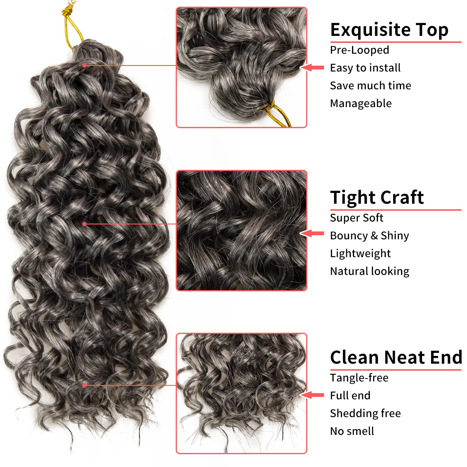 Gogo Curl Crochet Hair Water Wave Curly Crochet Hair For Women Grey Synthetic Bohemian Crochet Braid Deep Wave Braiding Hair Ext