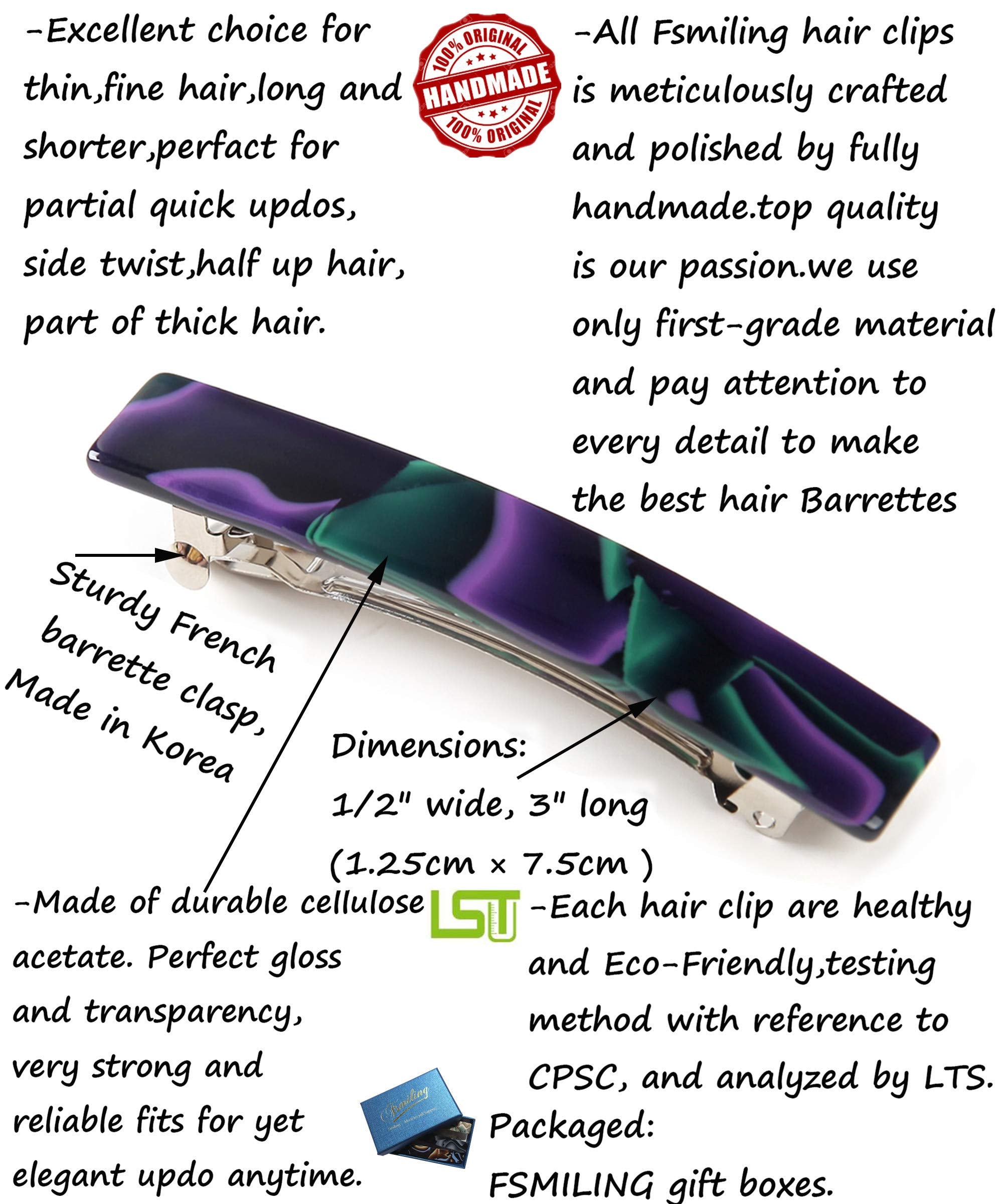 3 Pcs Womens Hair Barrettes Tortoise Cellulose Acetate Barrettes Small French Barrettes Automatic Hair Clips