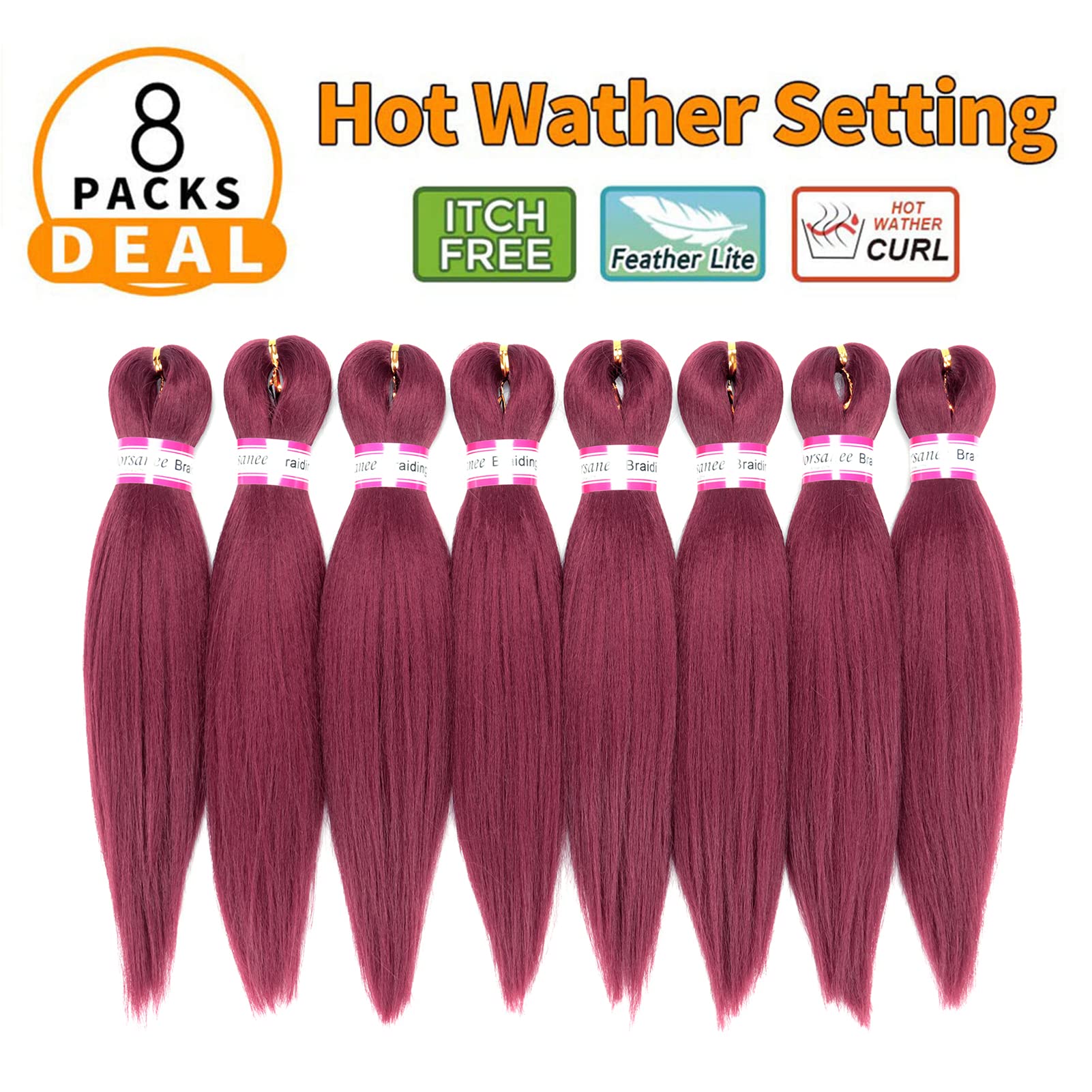 Burgundy Braiding Hair Pre Stretched 12 Inch 8 Packs Braiding Hair Extensions For Crochet Box Braids Twists Locs Hair Itch Free