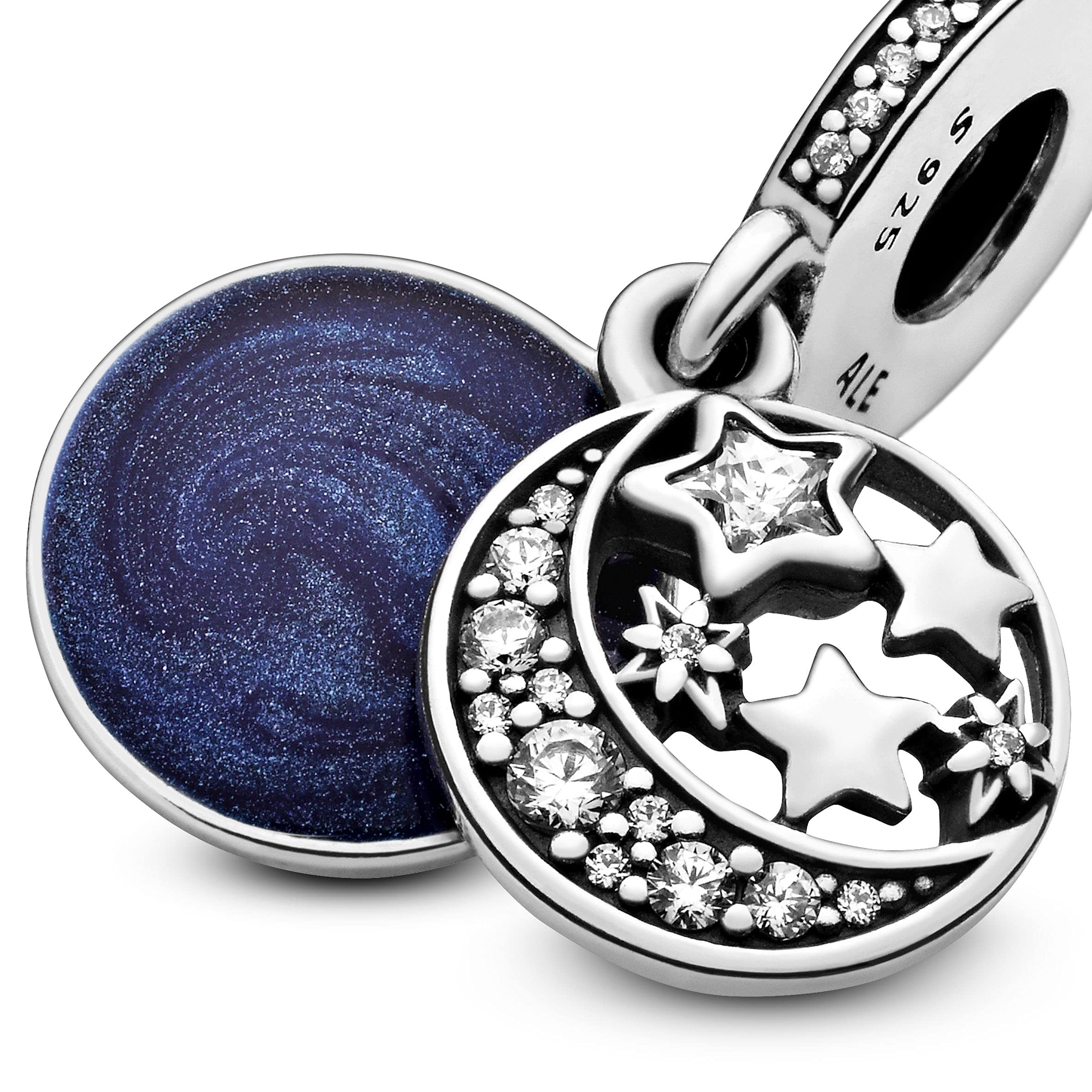 PANDORA Jewelry Moon and Night Sky Cubic Zirconia Dangle Charm in Sterling Silver, No Box