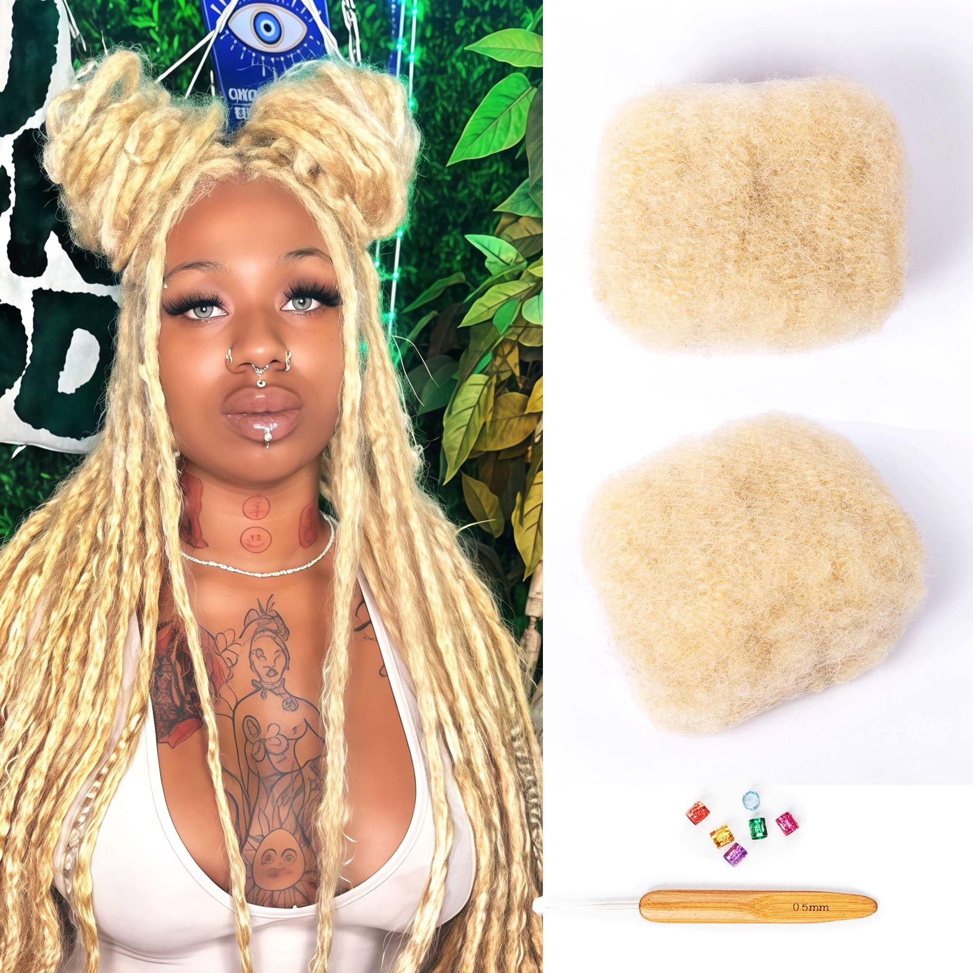 Maytsing Afro Kinkys Bulk Human Hair 613 Blonde 1oz/ 30 grams - Afro Kinky-Curly Human Hair Bulk for Twist, Dreadlock Extensions