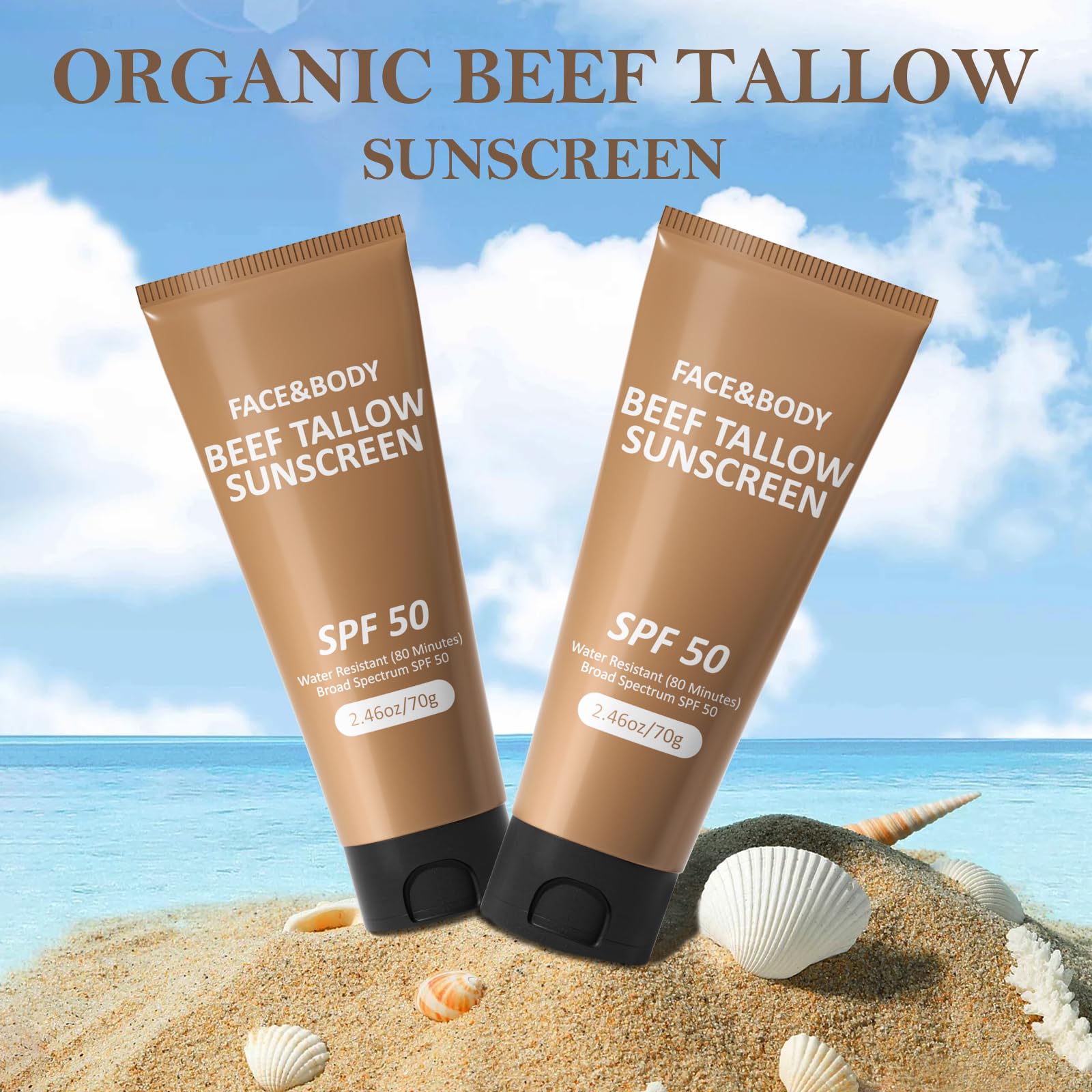 Tallow Sunscreen, Beef Tallow for Skin, Grass Fed Beef Tallow Sunscreen, Non Greasy Organic Natural Unscented Formula for Sensit