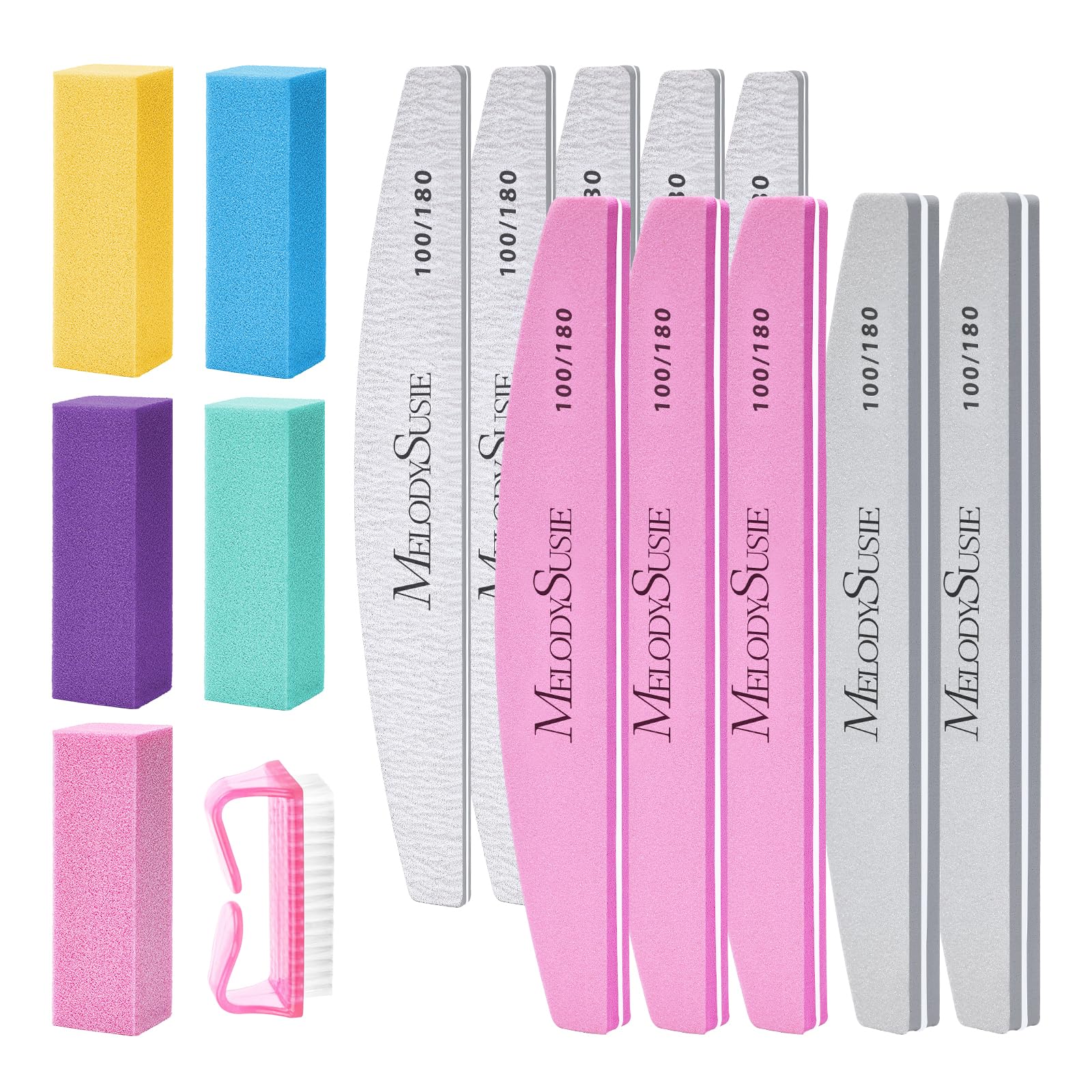 MelodySusie 16Pcs Professional Nail Buffer Kit,Nail Files and Buffers,Nail Buffer Block,Nail Brush, Nail File Buffers Kit for Na