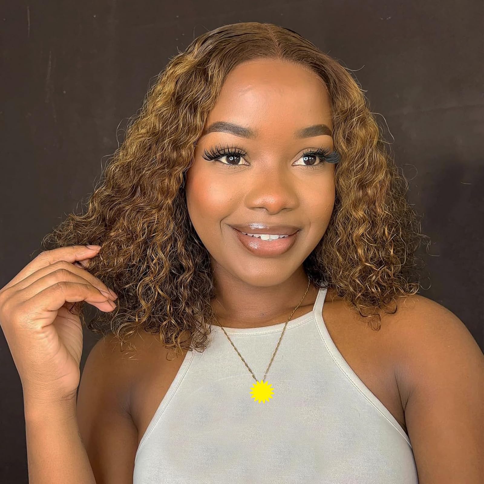 Maytune Highlight Glueless Bob Wigs Human Hair Pre Plucked Pre Cut Curly Human Hair Wigs For Black Women Ombre Deep Wave 4X4 Hd