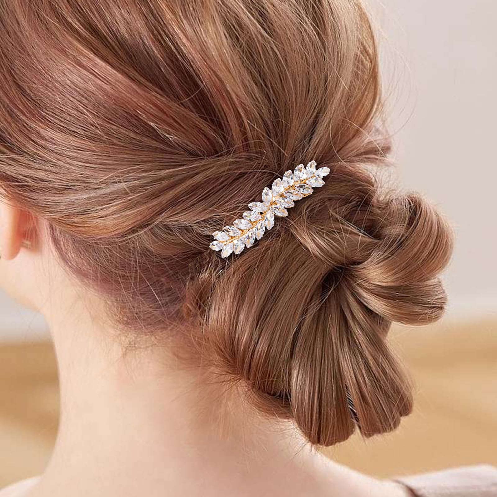WHAVEL 2PCS Hair Barrettes for Women, Rhinestone Hair Clips Crystal Leaf French Barrette Wedding Hair Clips Vintage Bridal Hair