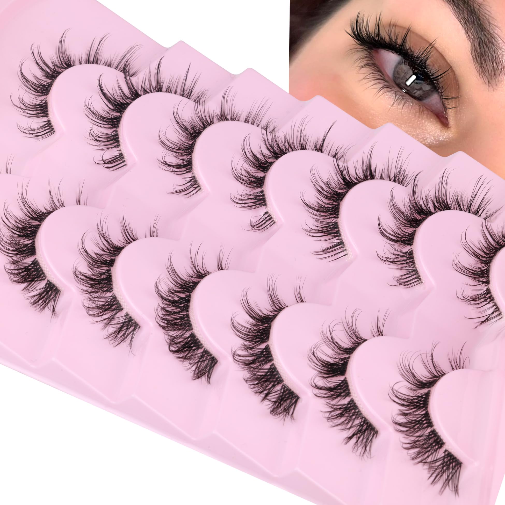 False Eyelashes Cluster Lashes 98 Wisps Mixed Lengths Natural Manga Lashes Clear Band D Curl Cat Eye DIY Anime Eyelashes Lightwe