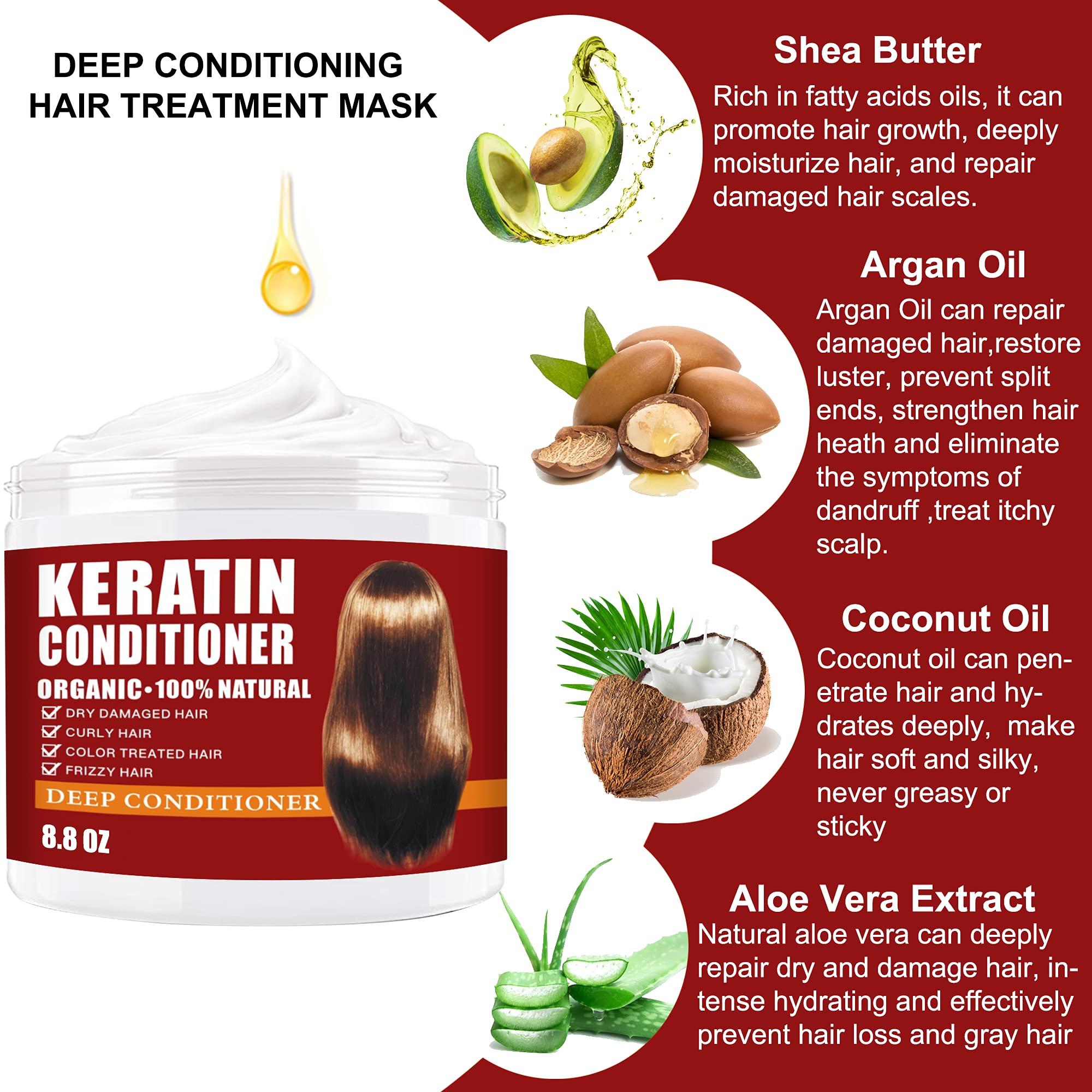 CRISTALBOX Keratin Hair Mask,Deep Repair Damage Root, 250ml Mask for Dry Damaged Hair,Hair Treatment & Scalp Treatment,Natural D
