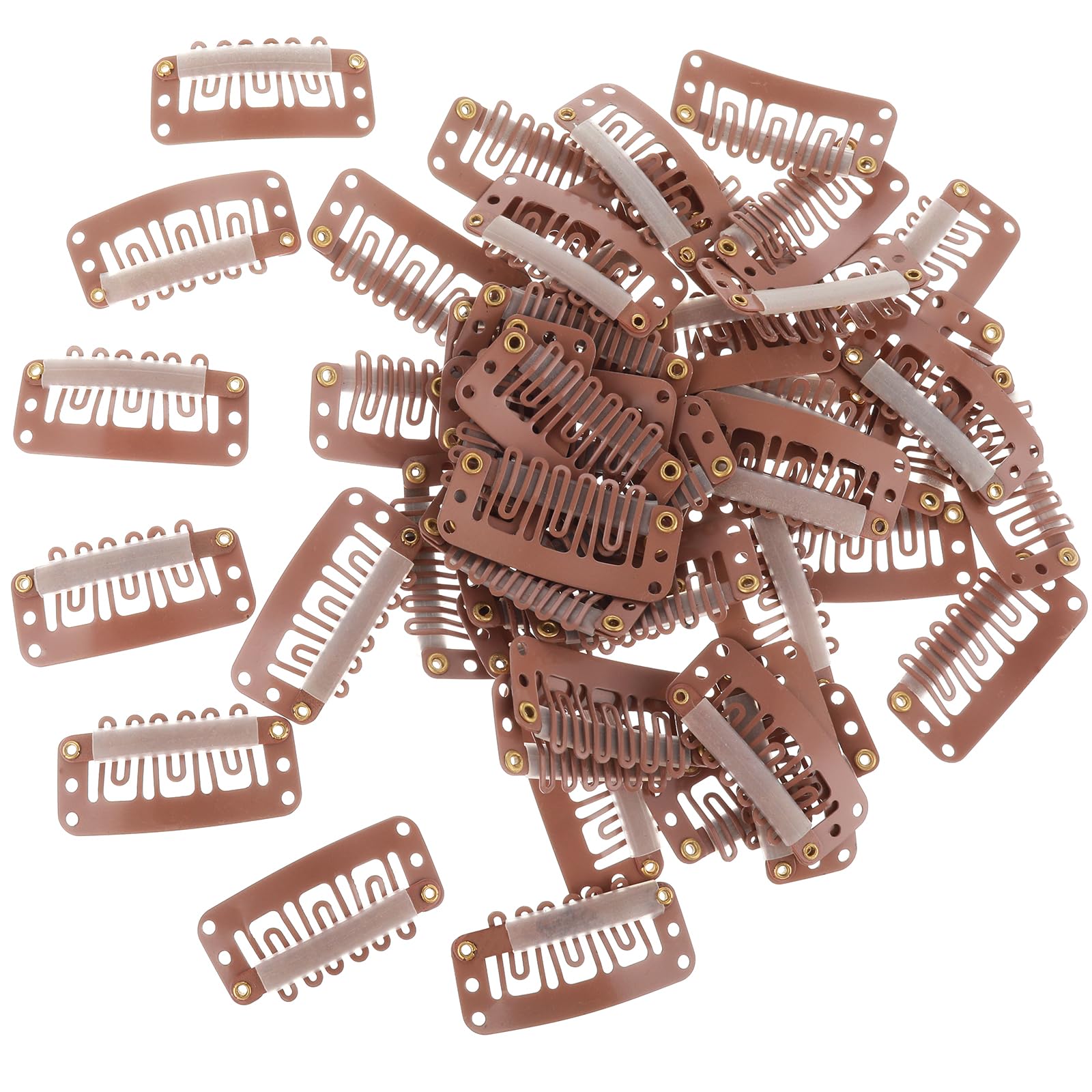Yolev 50PCS 6-Teeth U-Shape Metal Silicon Snap Clips for Women's Wigs and Hair Extensions (Light Brown)