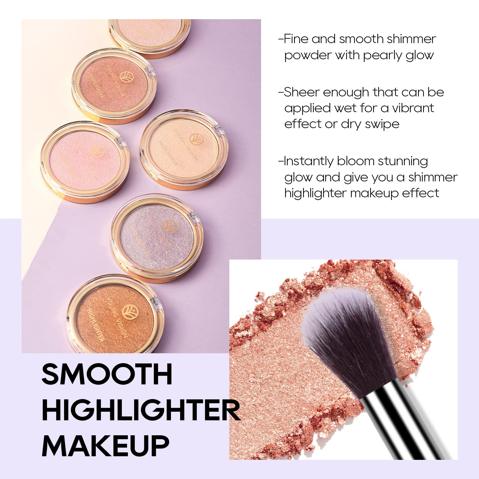 Freeorr Baked Highlighter Powder Palette, Makeup Highlighter Powder Palette Sheer Shimmering Finish Face Highlighters Makeup Ilu