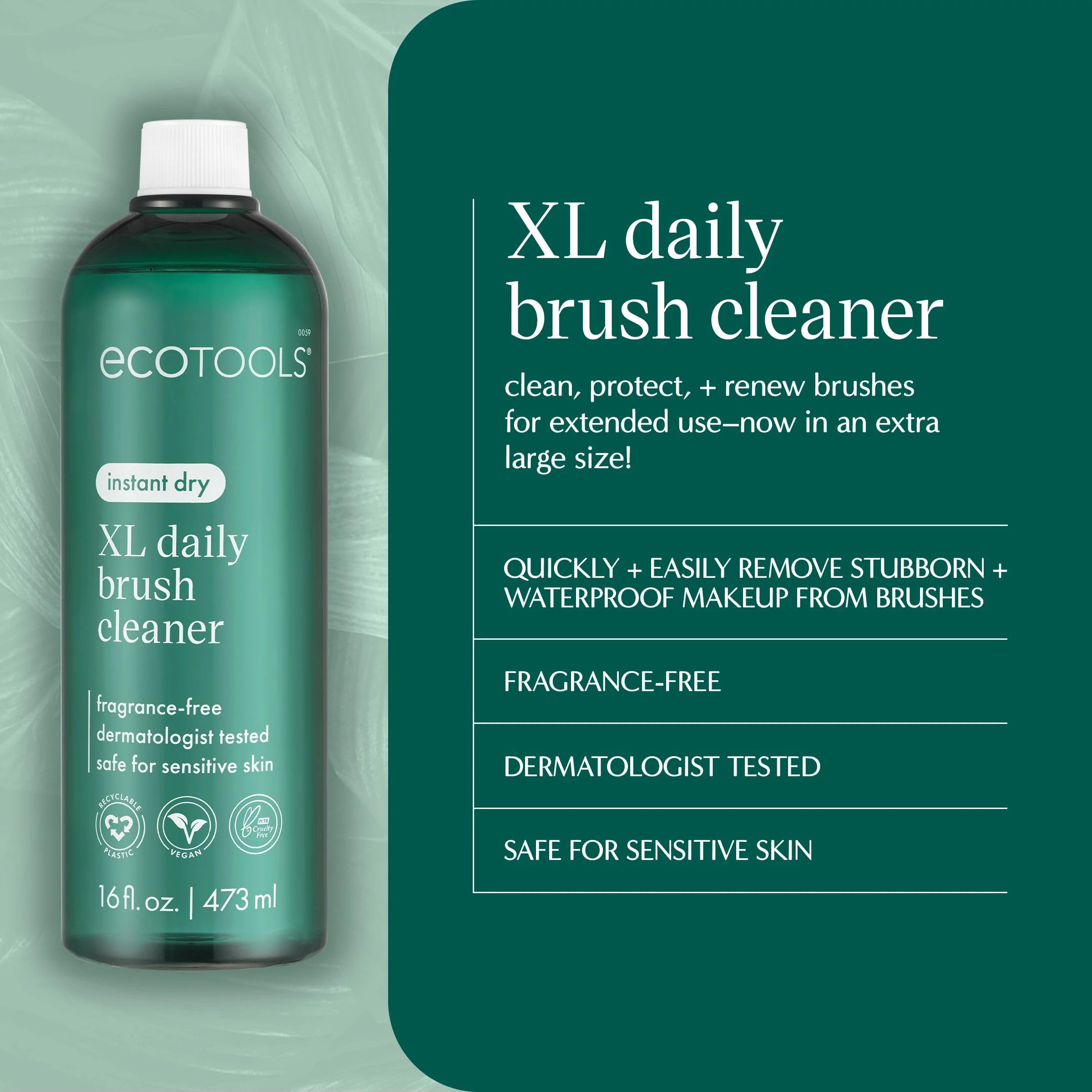 Ecotools Xl Daily Brush Cleaner, Liquid Makeup Brush Cleanser, Quick Drying & Fragrance Free, Extra Large Size For Easy Replacem